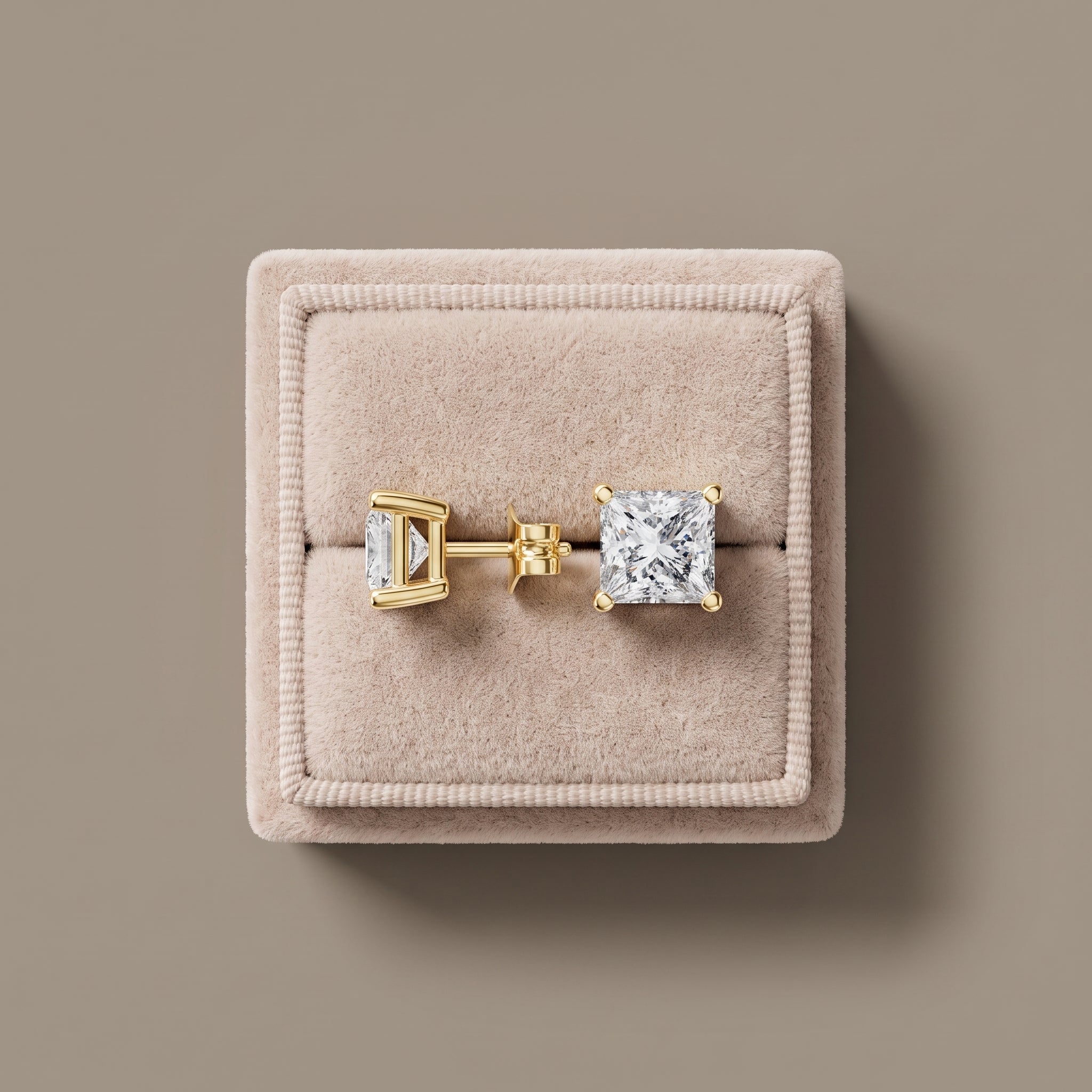 Yellow Gold Princess Cut Moissanite Stud Earrings