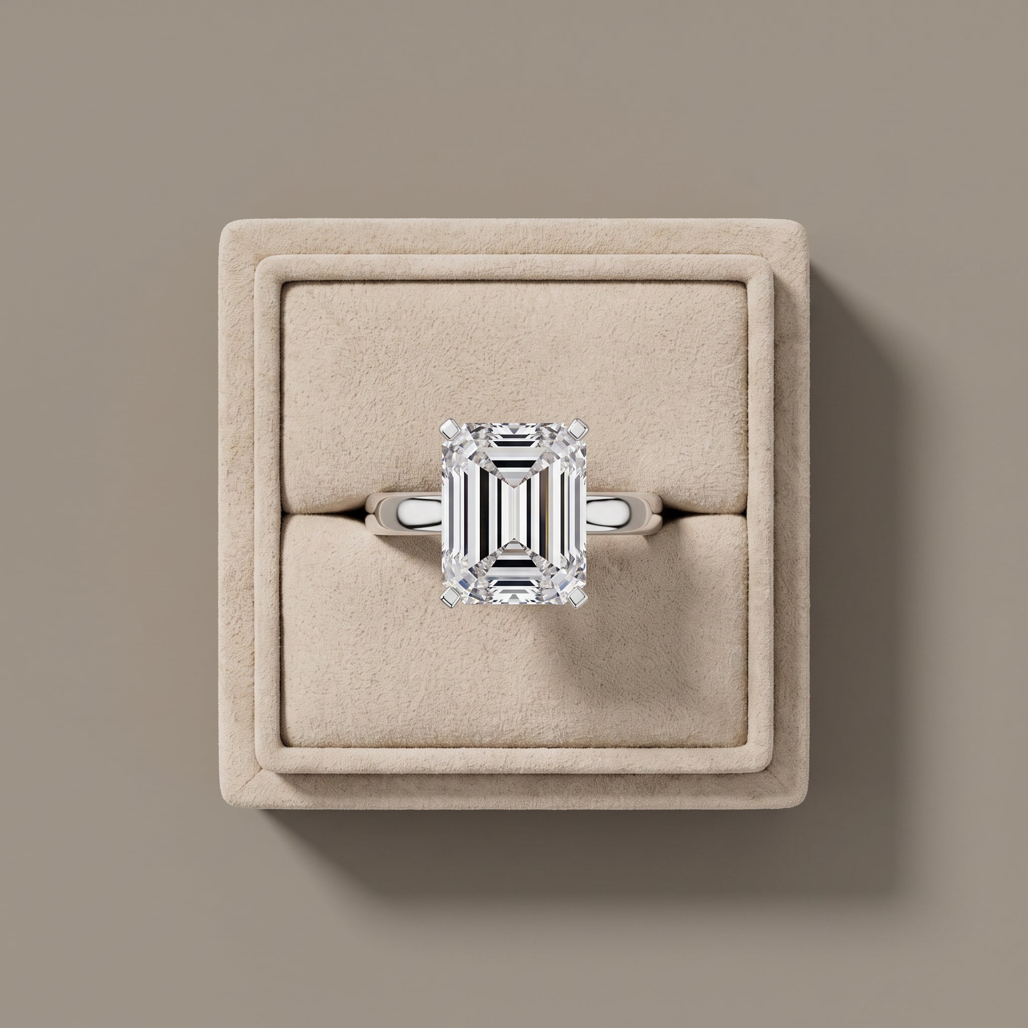 White Emerald Cut Moissanite Solitaire Engagement Ring