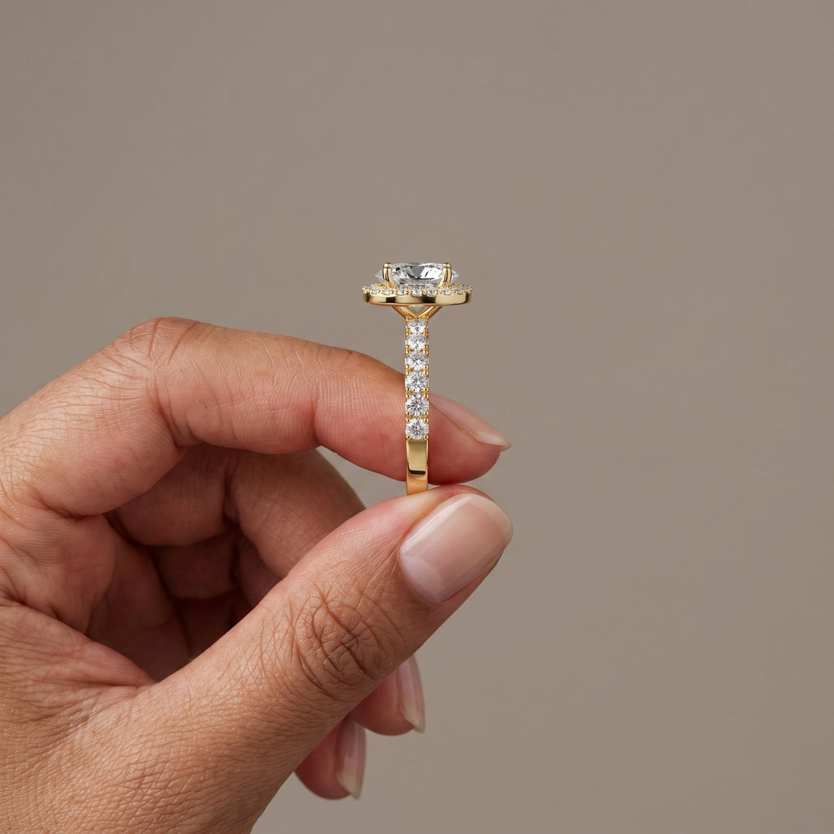Yellow Gold Oval Moissanite Halo Engagement Ring