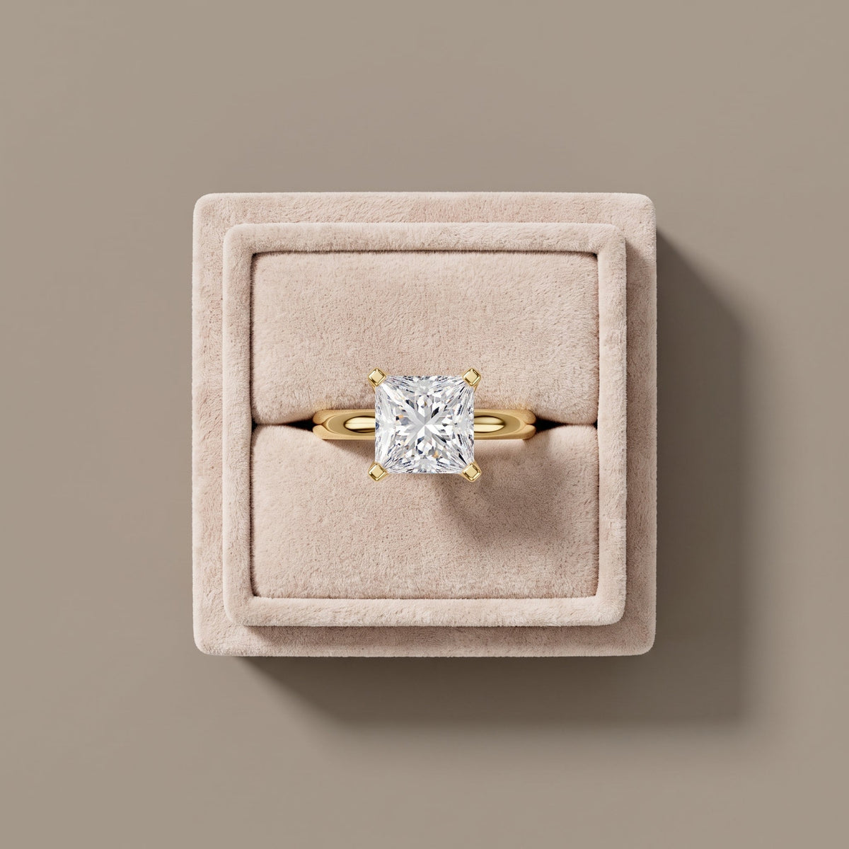 Yellow Gold Princess Cut Moissanite Solitaire Engagement Ring
