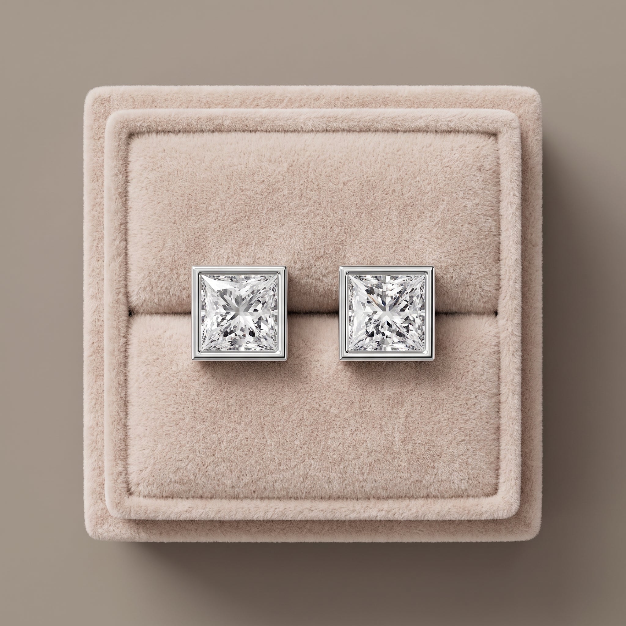 White Metal Princess Cut Moissanite Stud Earrings