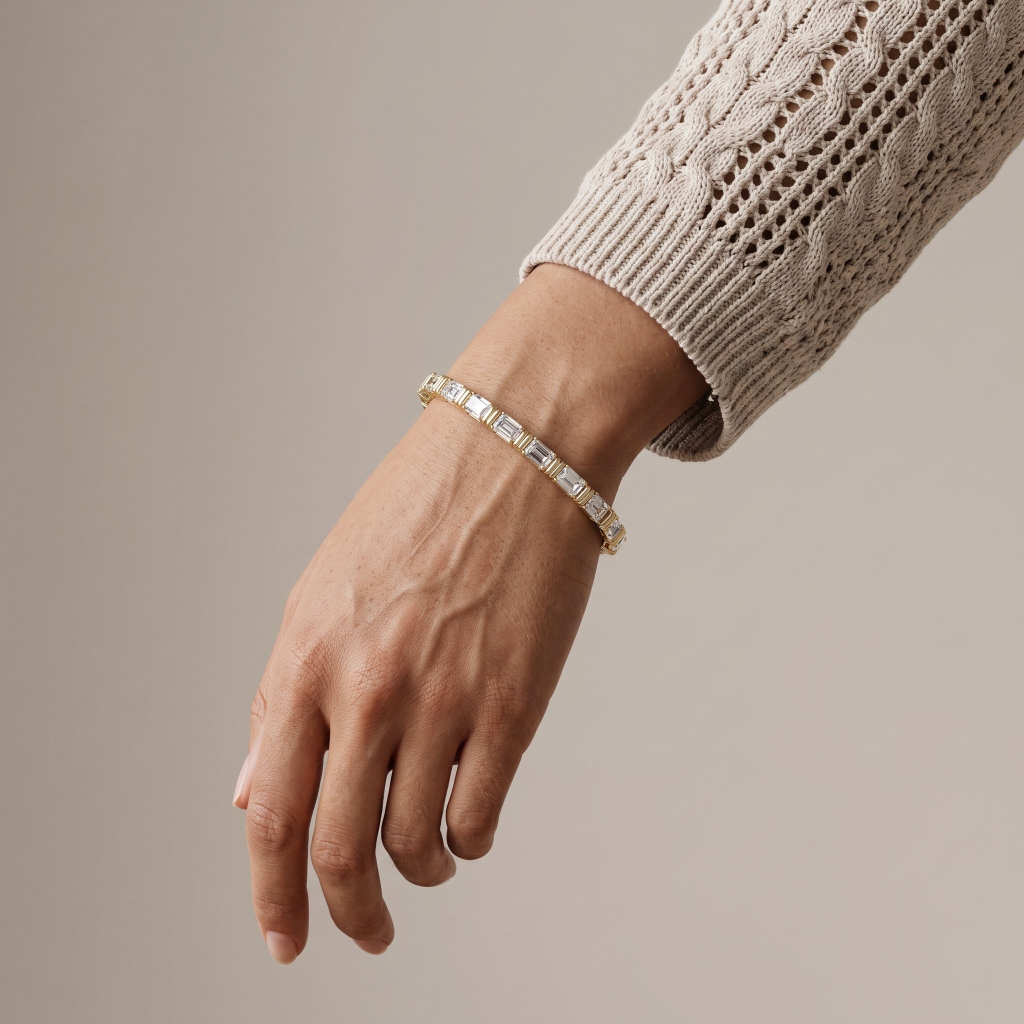 Yellow Gold Emerald Cut Moissanite Tennis Bracelet