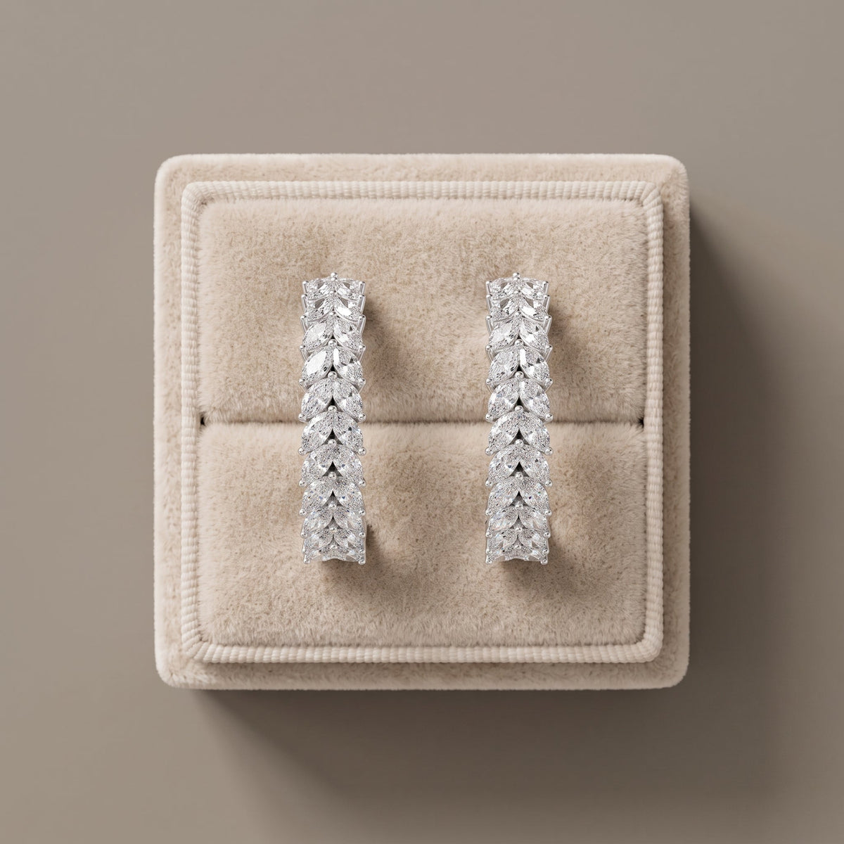 White Metal Marquise Cut Moissanite Hoop Earrings