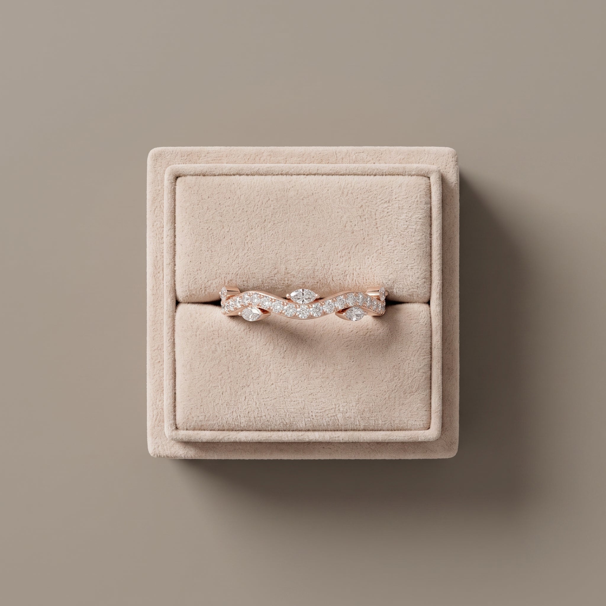 Rose Gold Marquise & Round Moissanite Curved Wedding Band