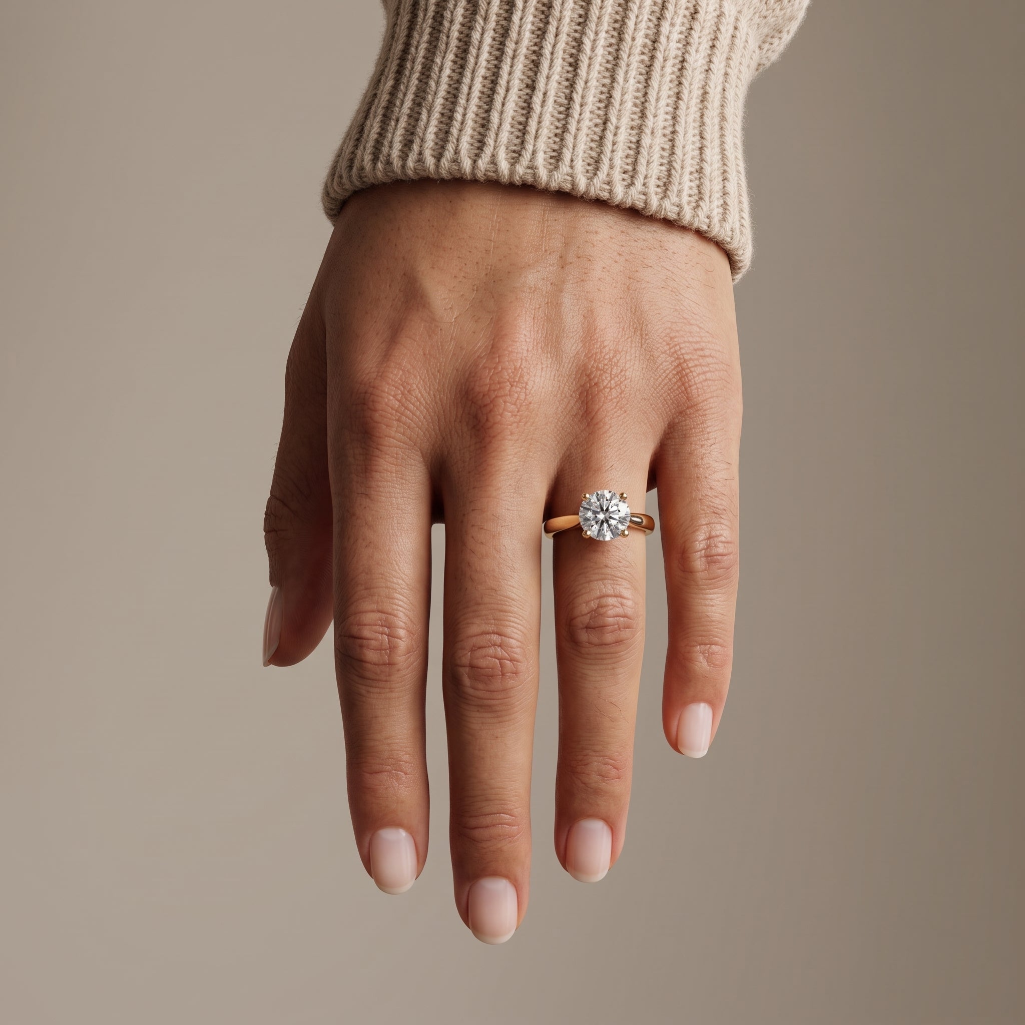 Yellow Gold Round Cut Moissanite Solitaire Engagement Ring