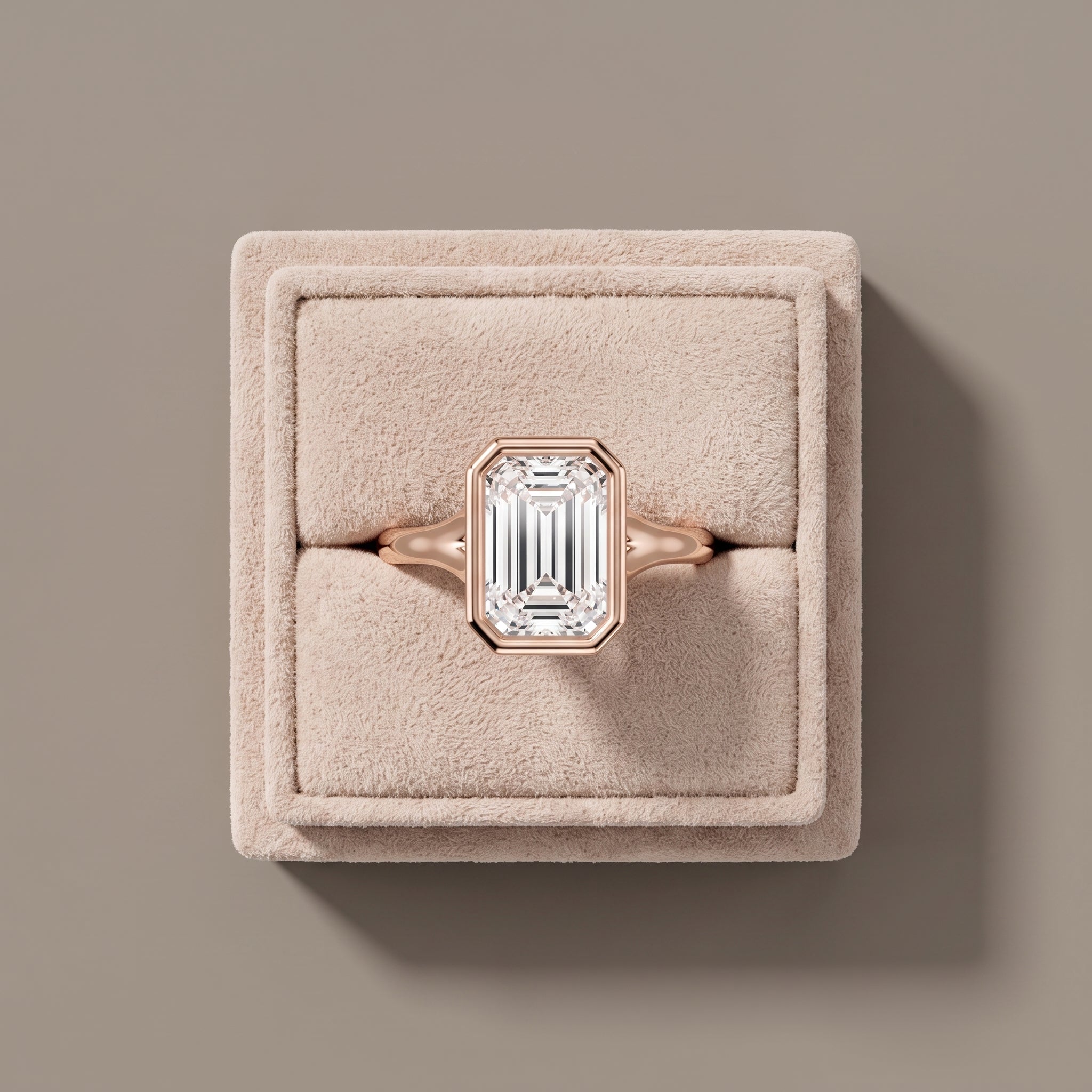 Rose Gold Emerald Cut Moissanite Bezel Engagement Ring