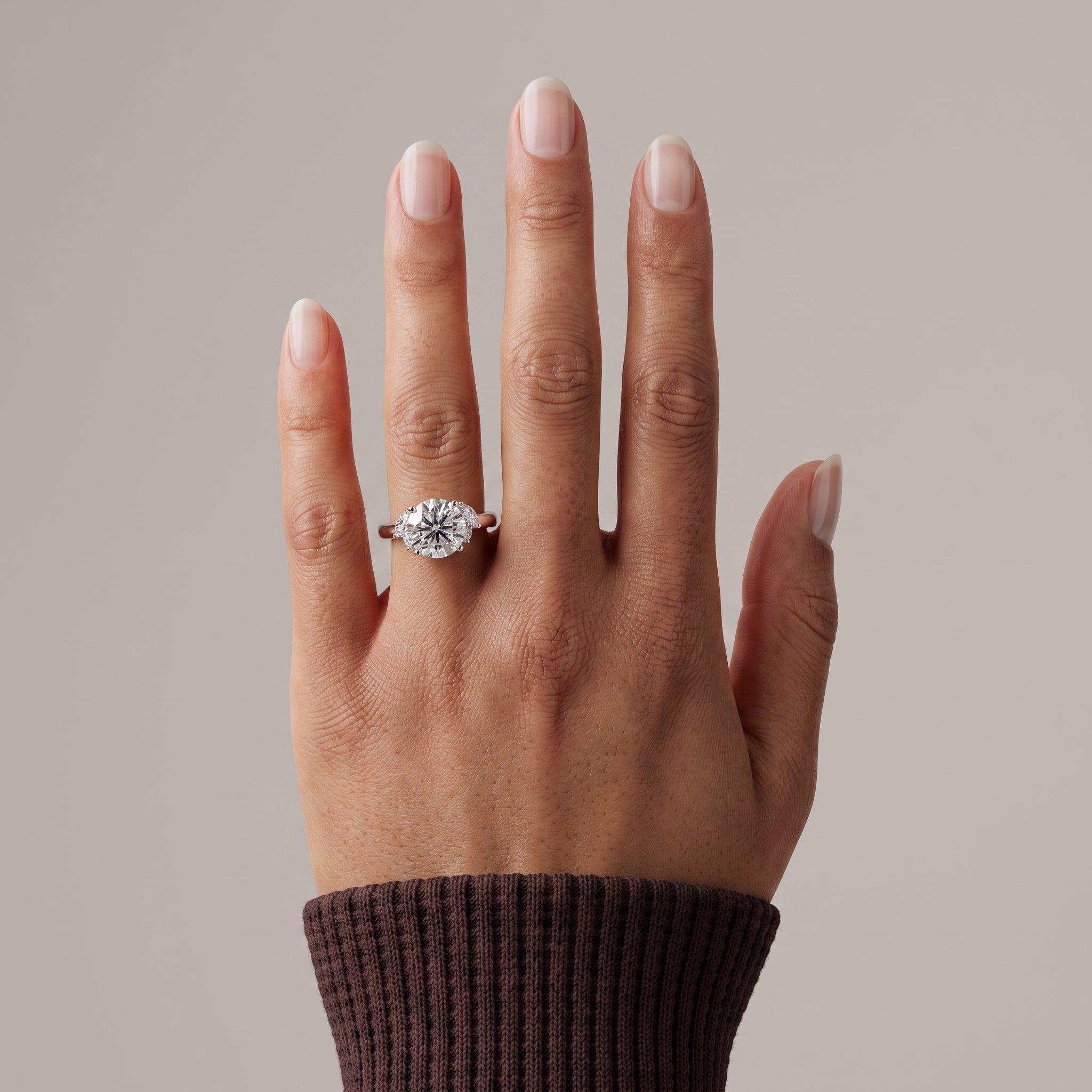 White Gold Round Moissanite Five Stone Engagement Ring