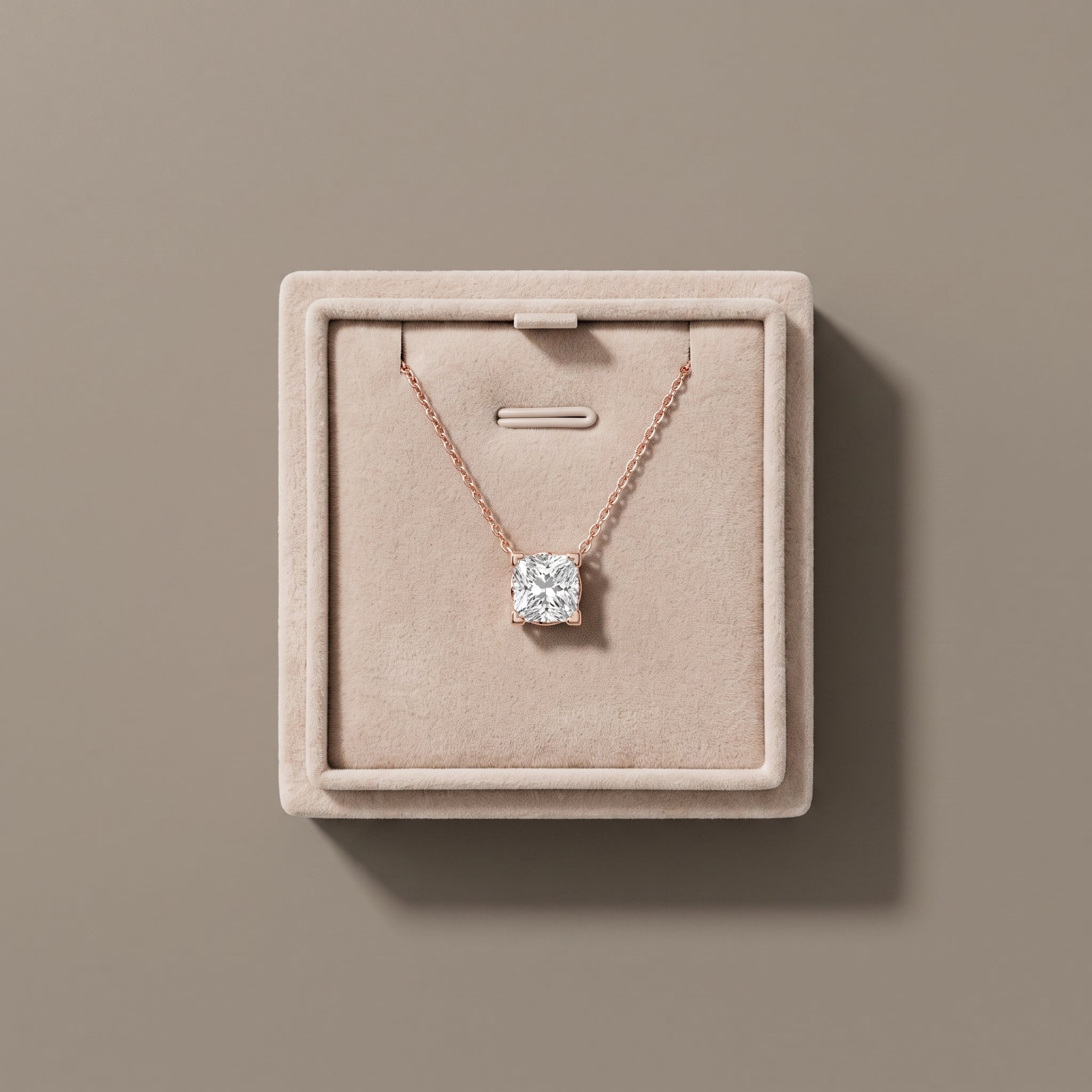 Rose Gold Princess Cut Moissanite Pendant Necklace