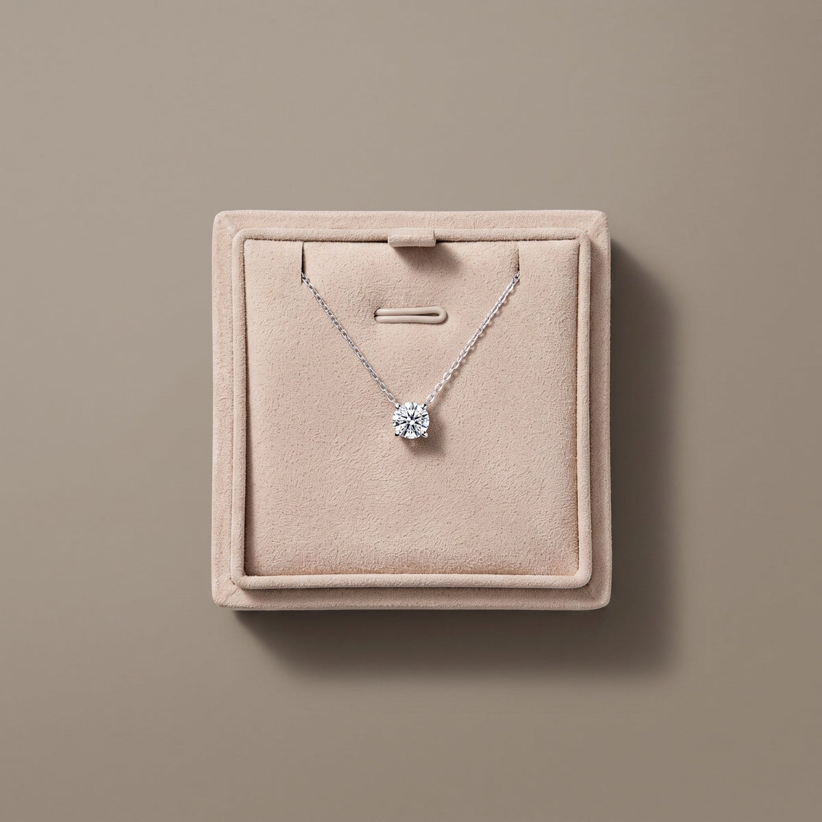 White Metal Round Moissanite Solitaire Pendant Necklace