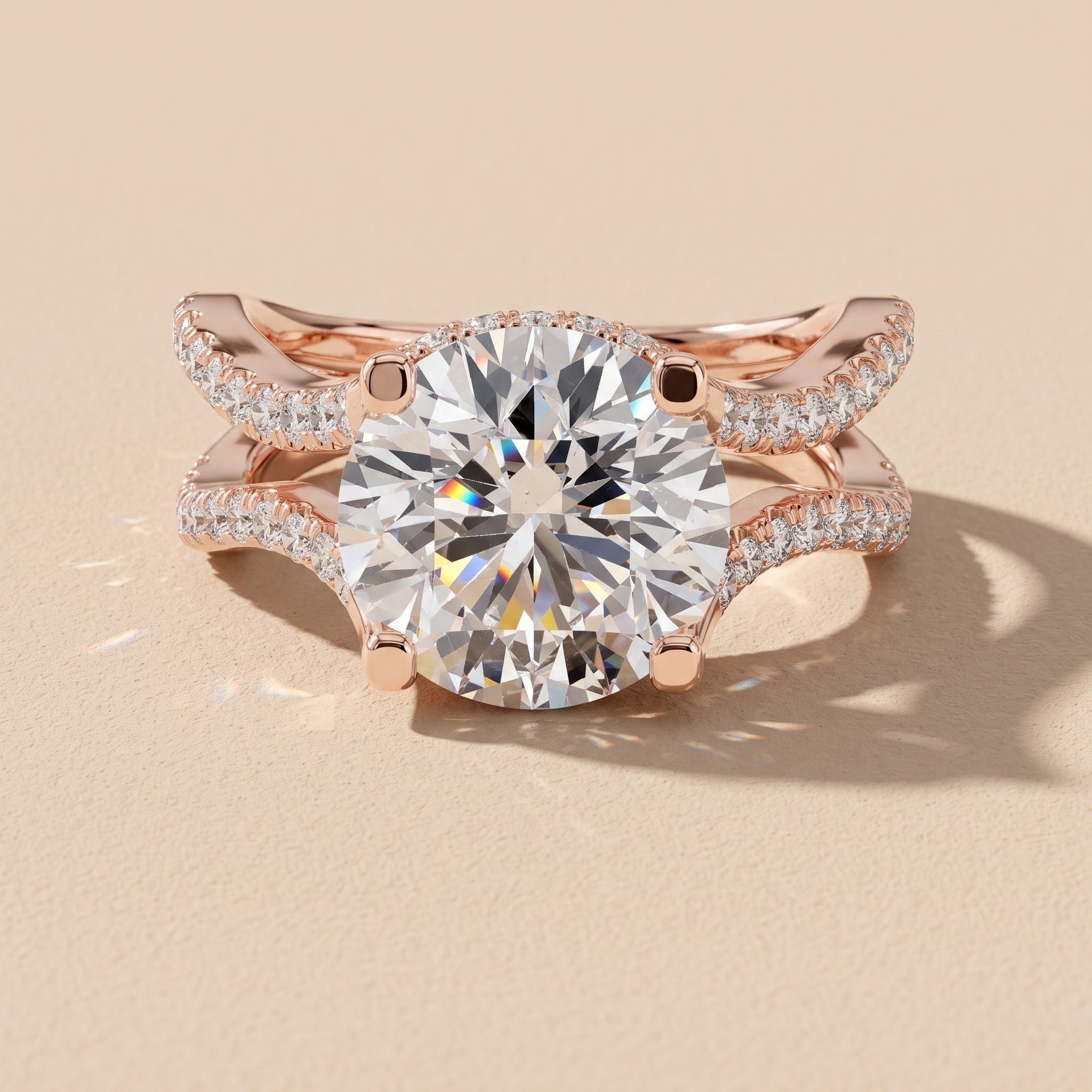 Rose Gold Round Cut Moissanite Twisted Shank Engagement Ring