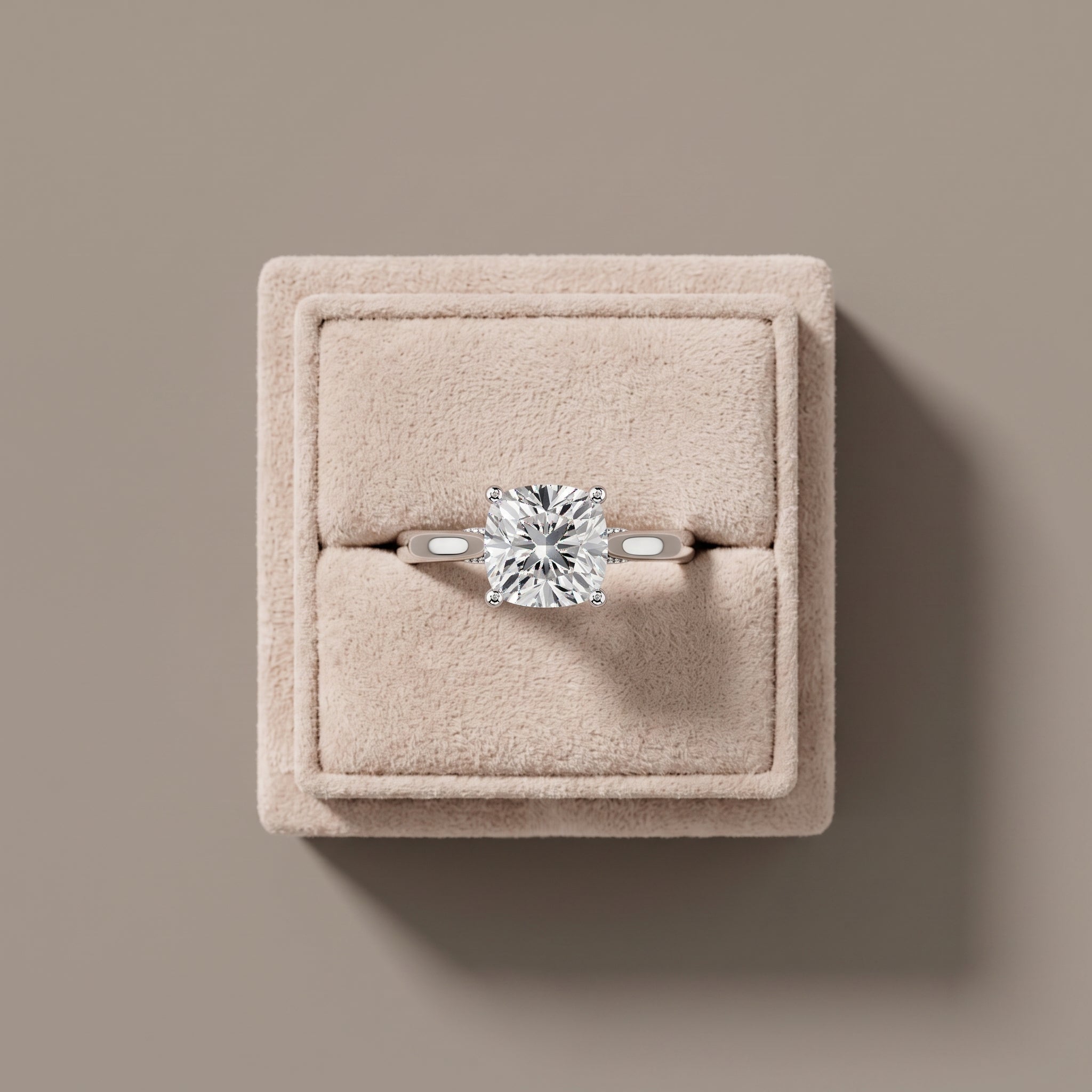 White Cushion Cut Moissanite Solitaire Engagement Ring