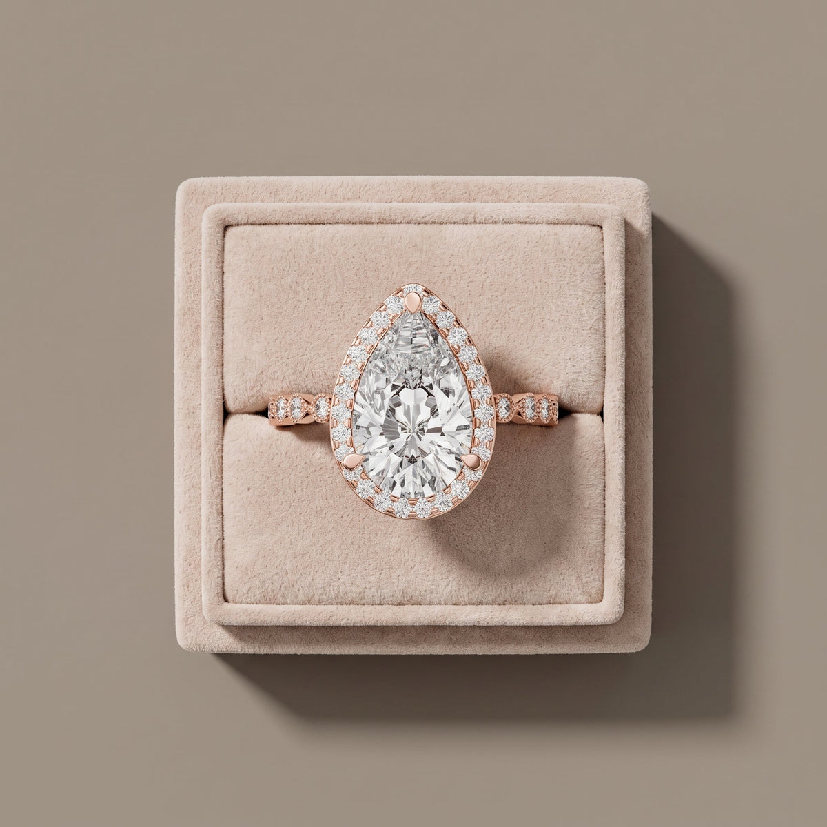 Rose Gold Pear Cut Moissanite Halo Engagement Ring