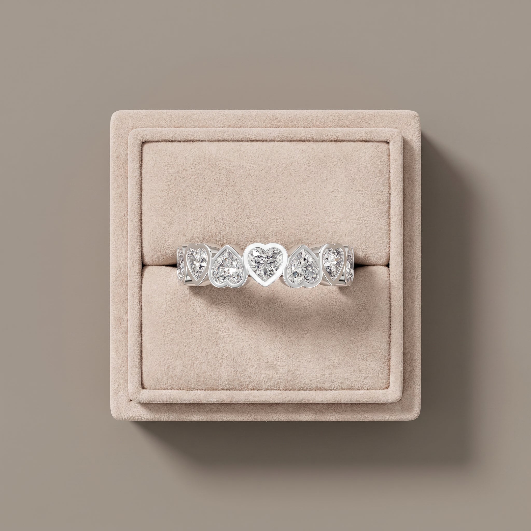 White Gold Heart Cut Moissanite Eternity Band Ring