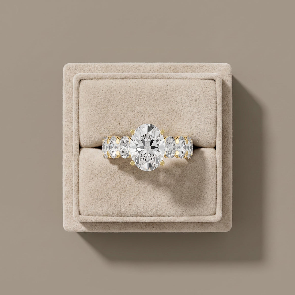 Yellow Gold Oval Moissanite Eternity Engagement Ring