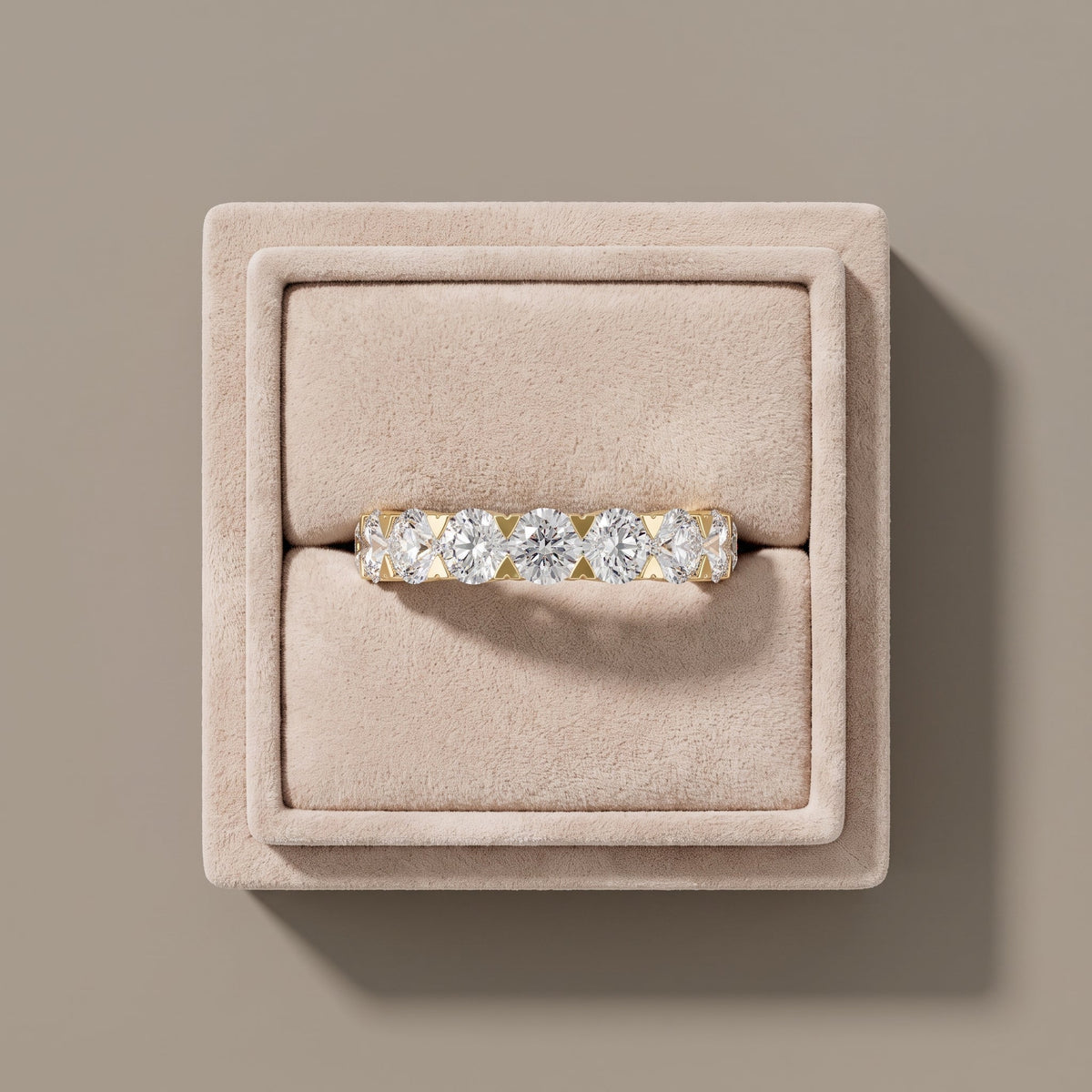 Yellow Gold Round Moissanite Eternity Band Ring