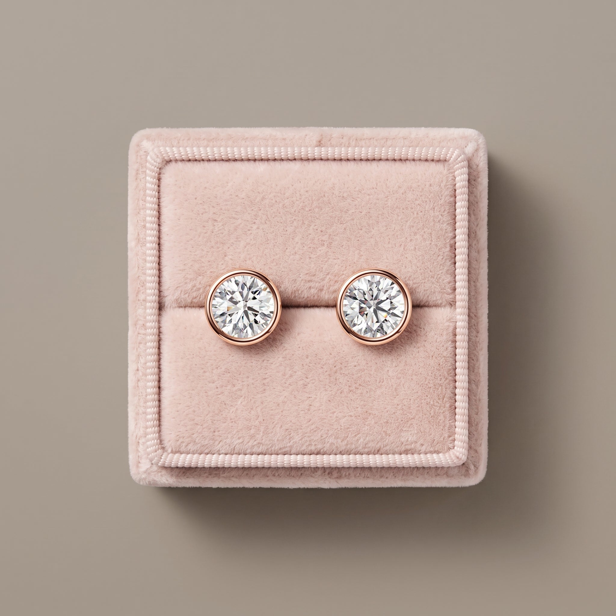 Rose Gold Round Moissanite Bezel Stud Earrings