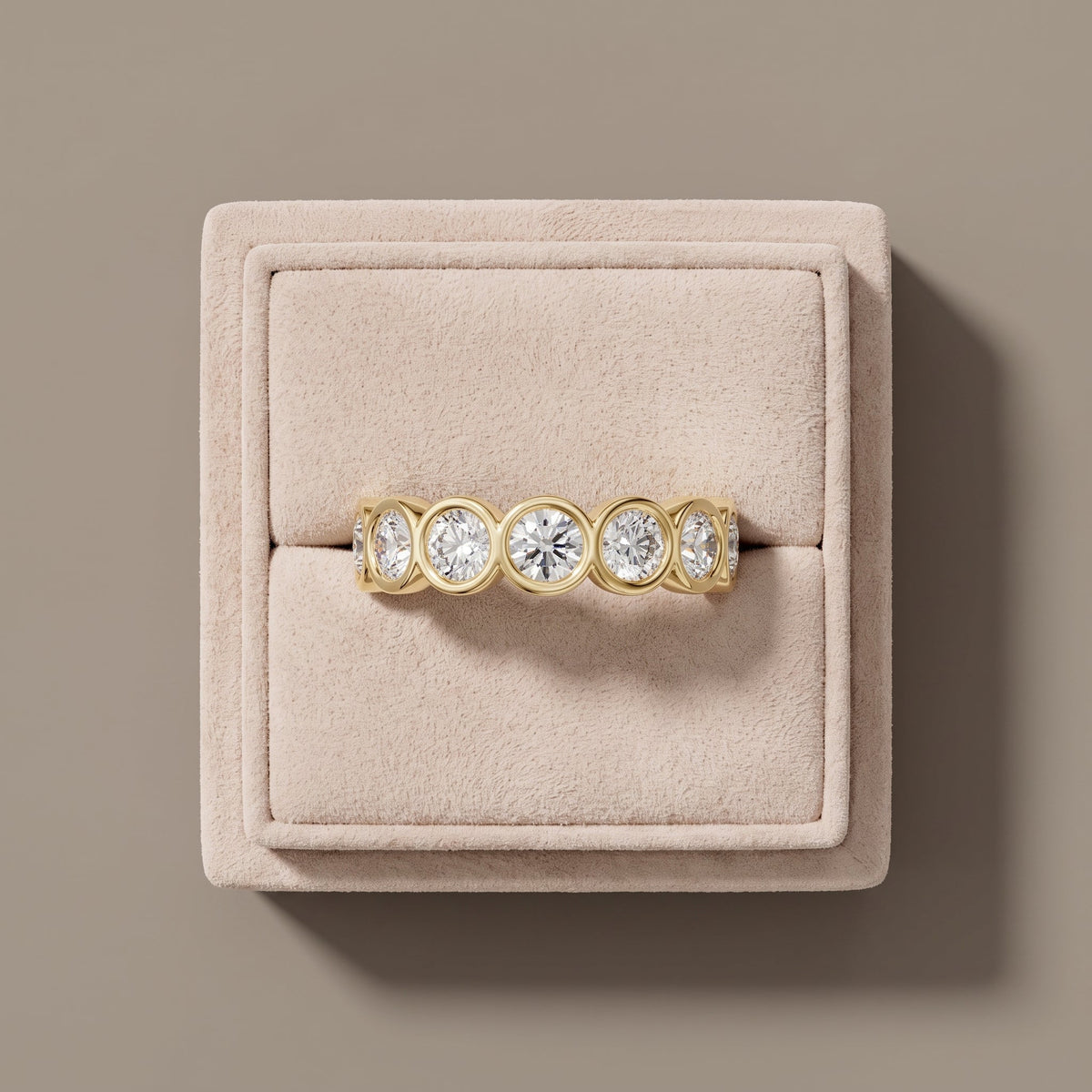 Yellow Gold Round Cut Moissanite Eternity Band Ring