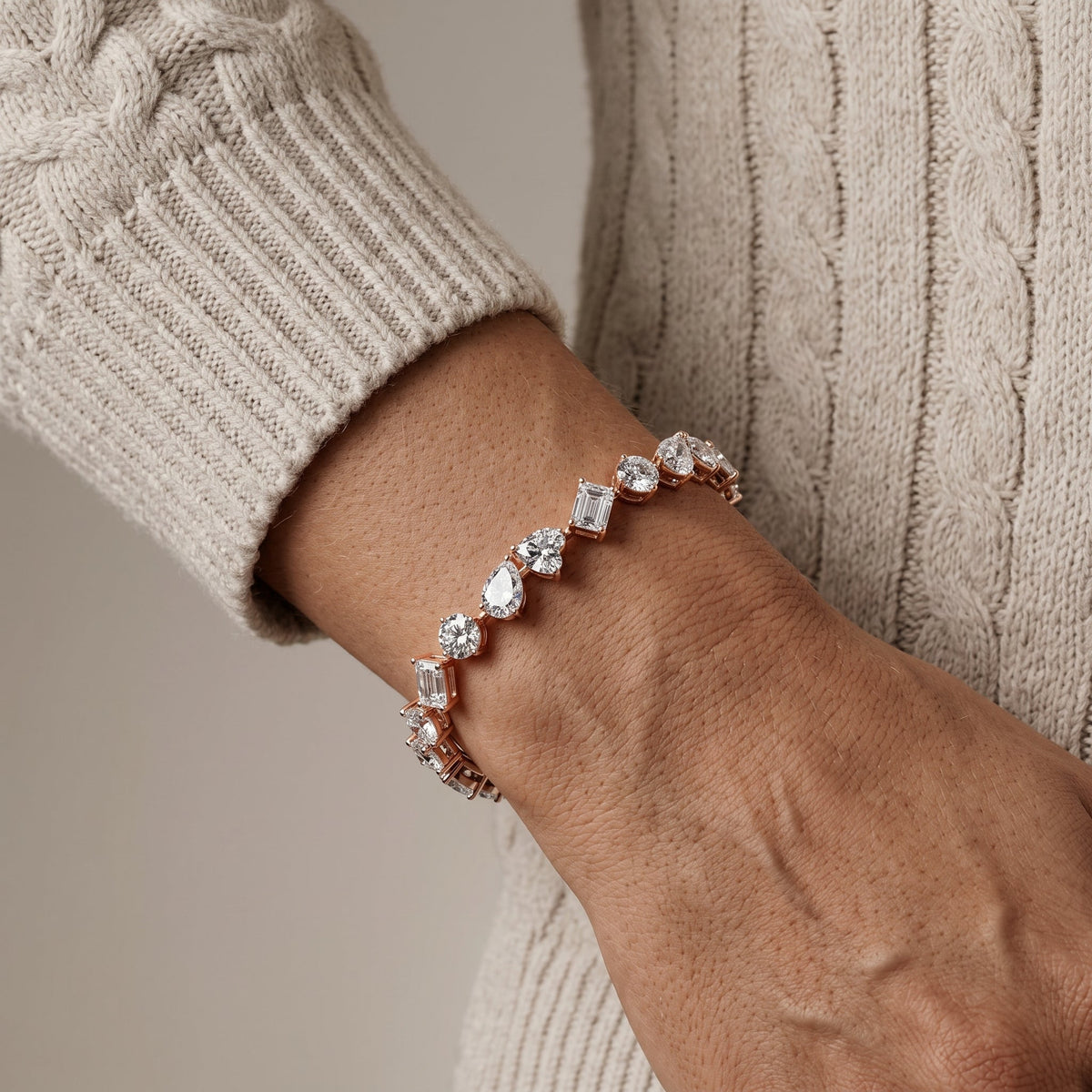 Rose Gold Mixed Shape Moissanite Tennis Bracelet