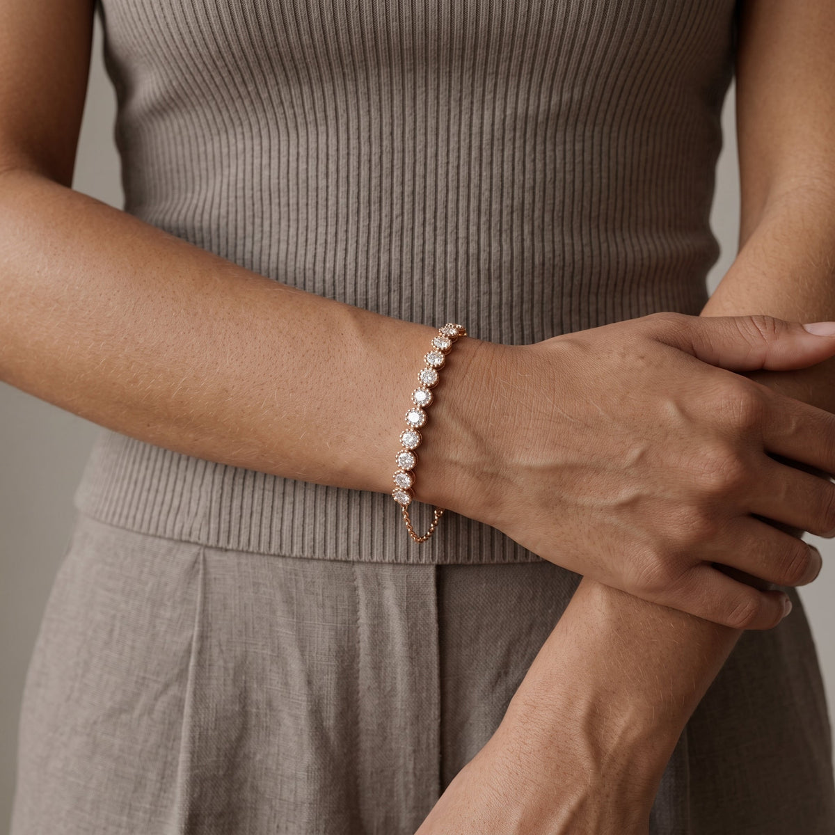 Rose Gold Round Moissanite Station Bracelet