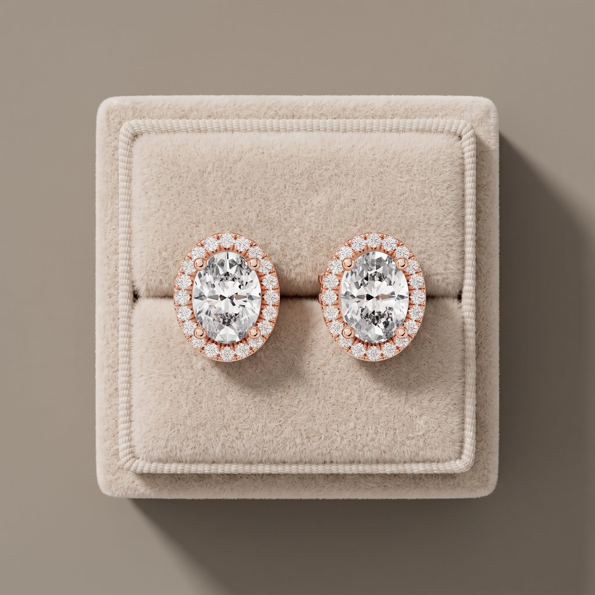 Rose Gold Oval Moissanite Halo Stud Earrings