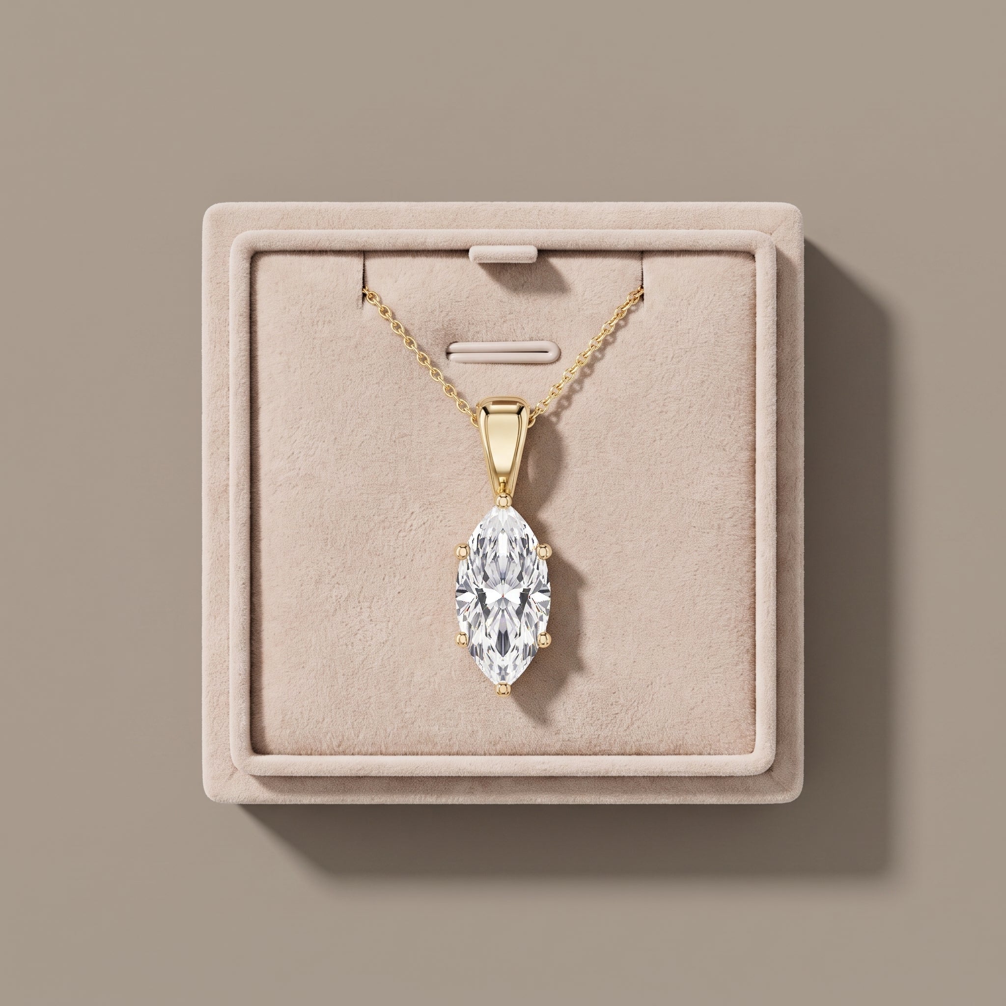 Yellow Gold Marquise Moissanite Solitaire Pendant Necklace