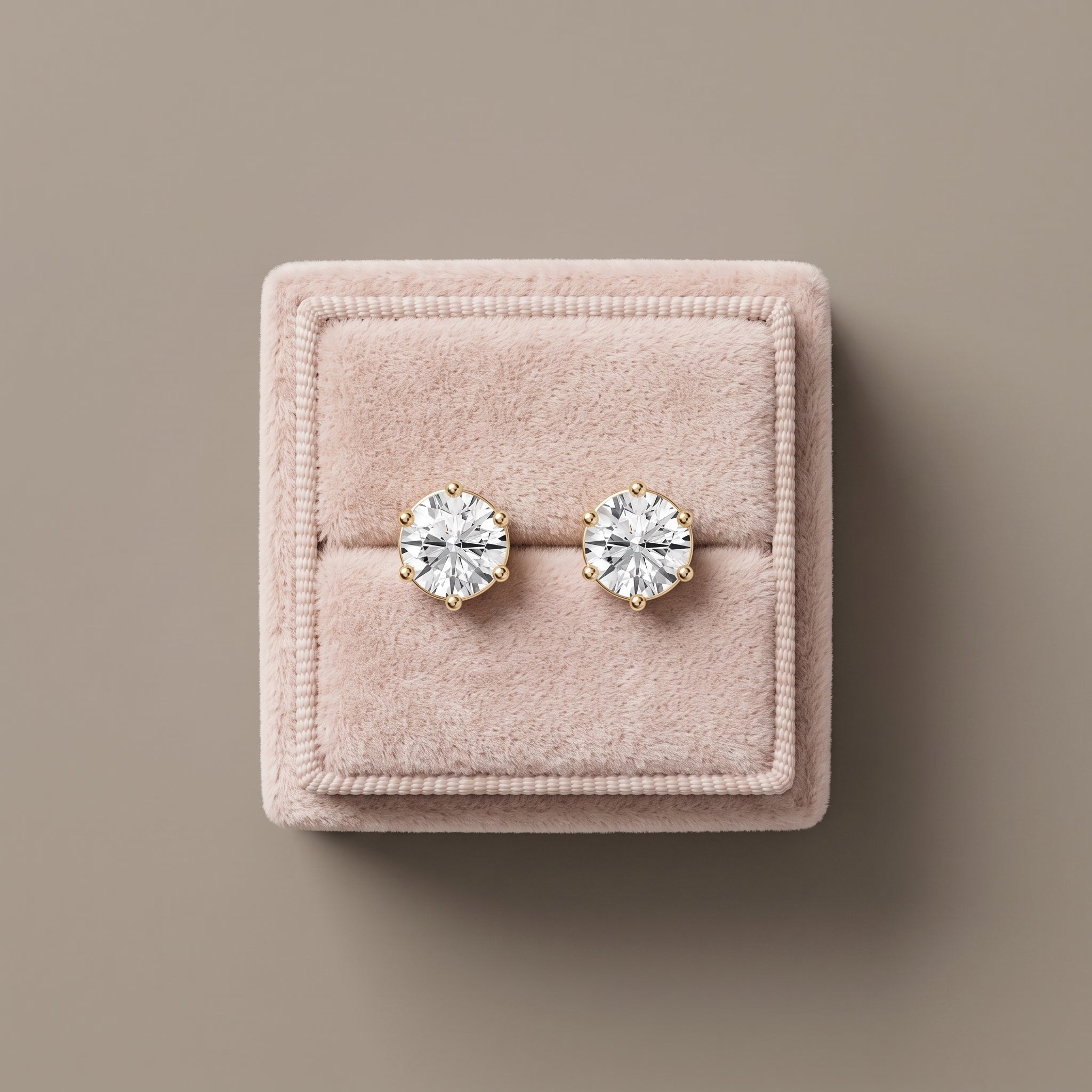 Yellow Gold Round Moissanite Stud Earrings