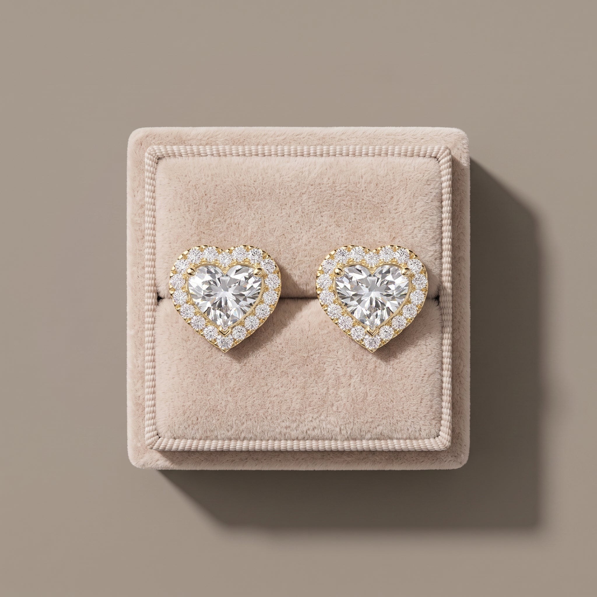 Yellow Gold Heart Cut Moissanite Stud Earrings