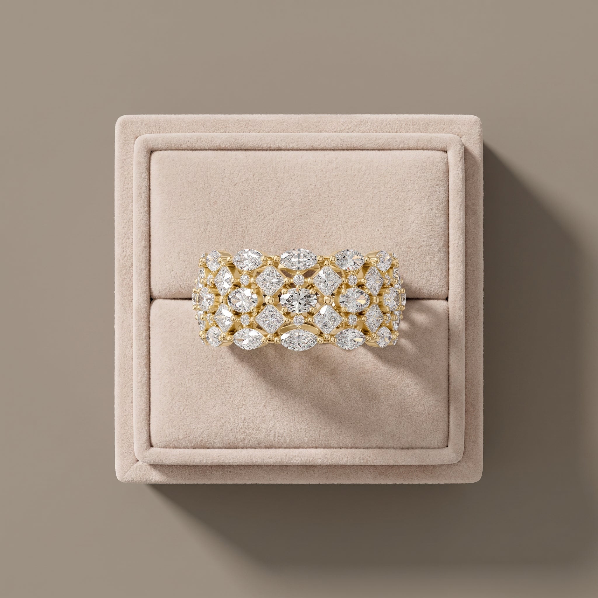 Yellow Gold Multi Shape Moissanite Wide Band Ring