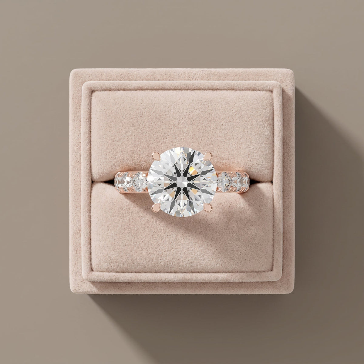 Rose Gold Round Cut Moissanite Engagement Ring with Side Stones
