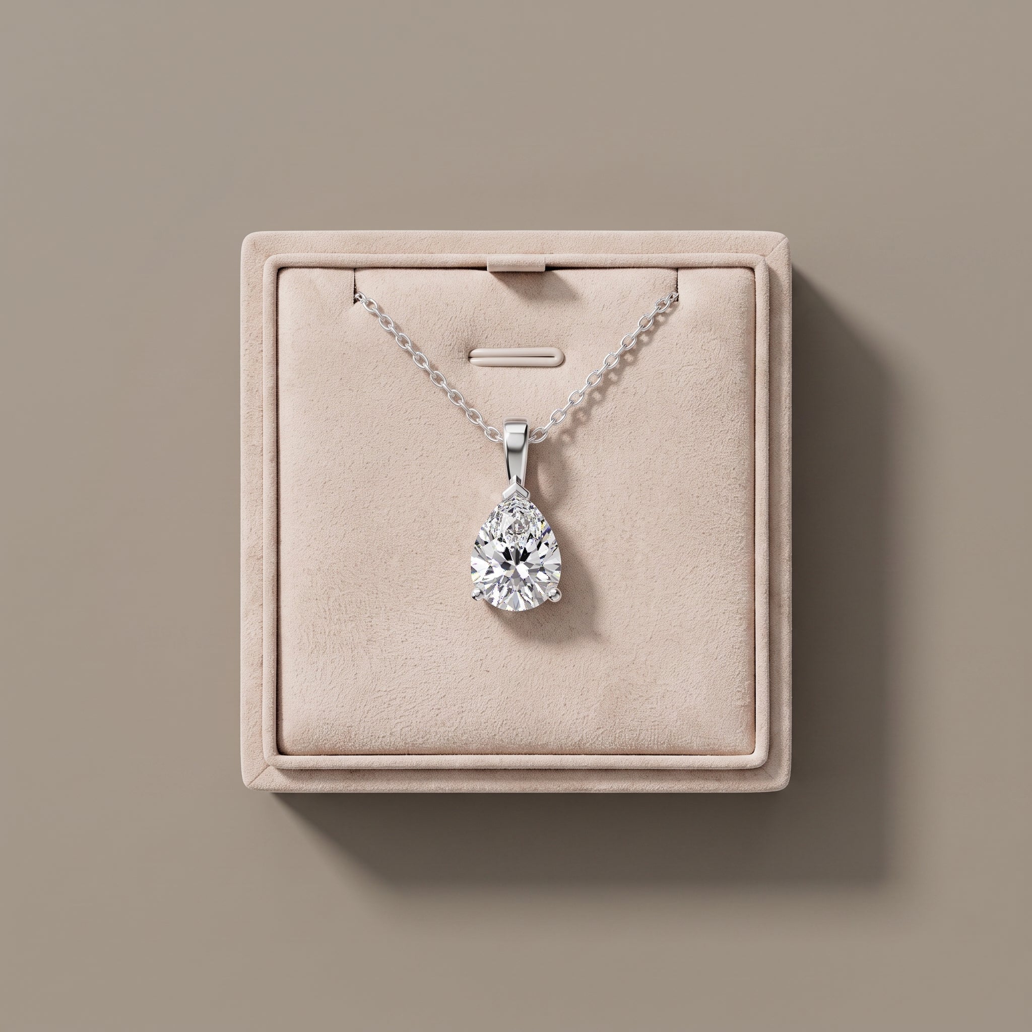 White Metal Pear Cut Moissanite Pendant Necklace