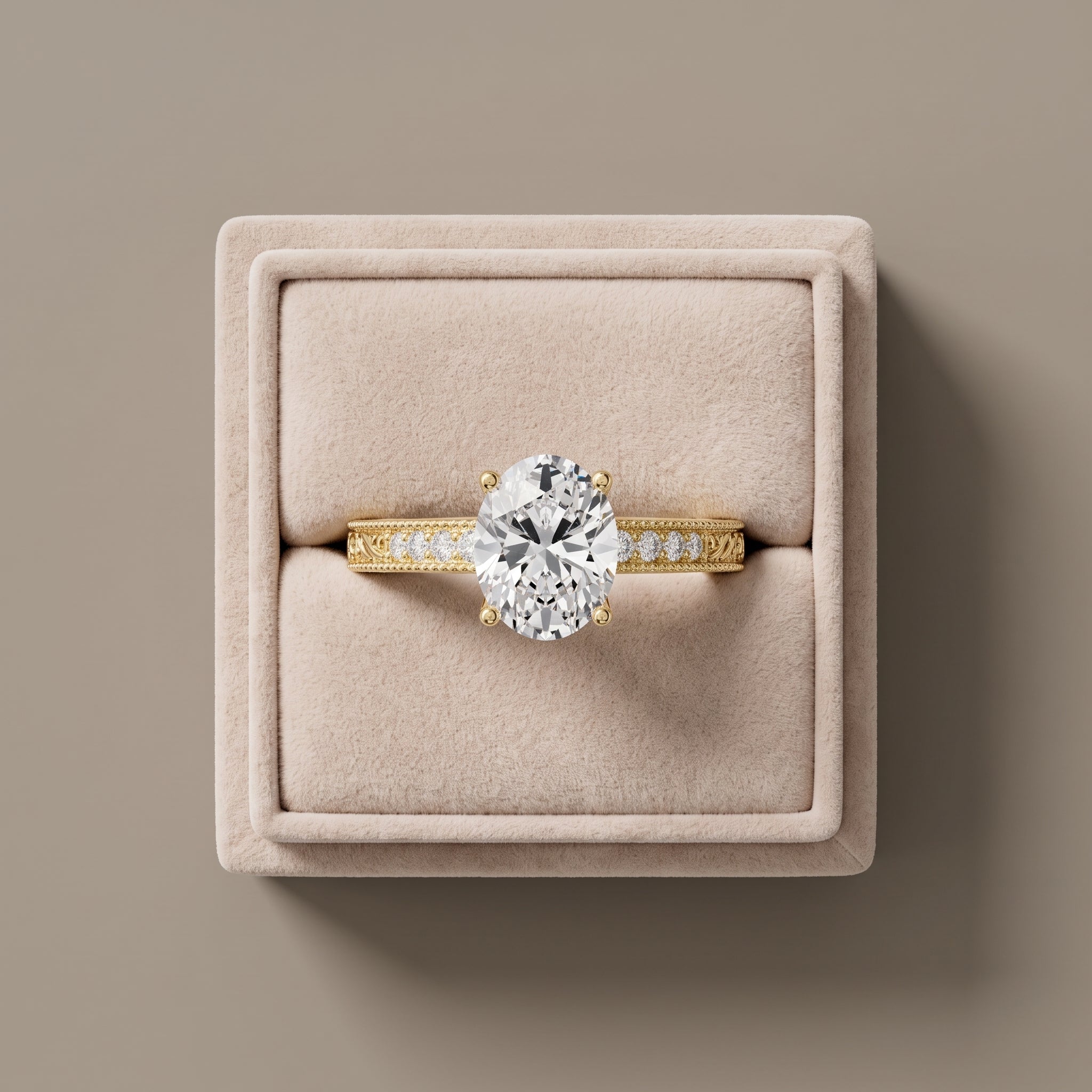 Yellow Gold Oval Cut Moissanite Engagement Ring
