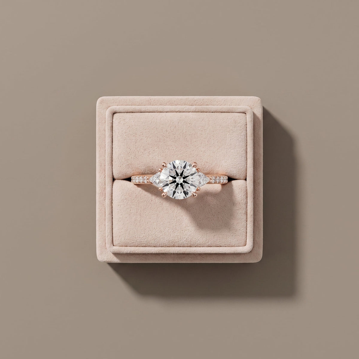 Rose Gold Round Moissanite Three Stone Engagement Ring