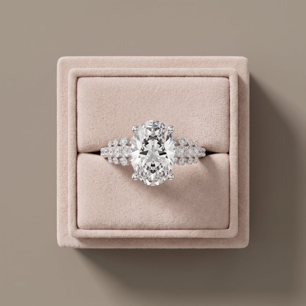 White Gold Oval Cut Moissanite Engagement Ring