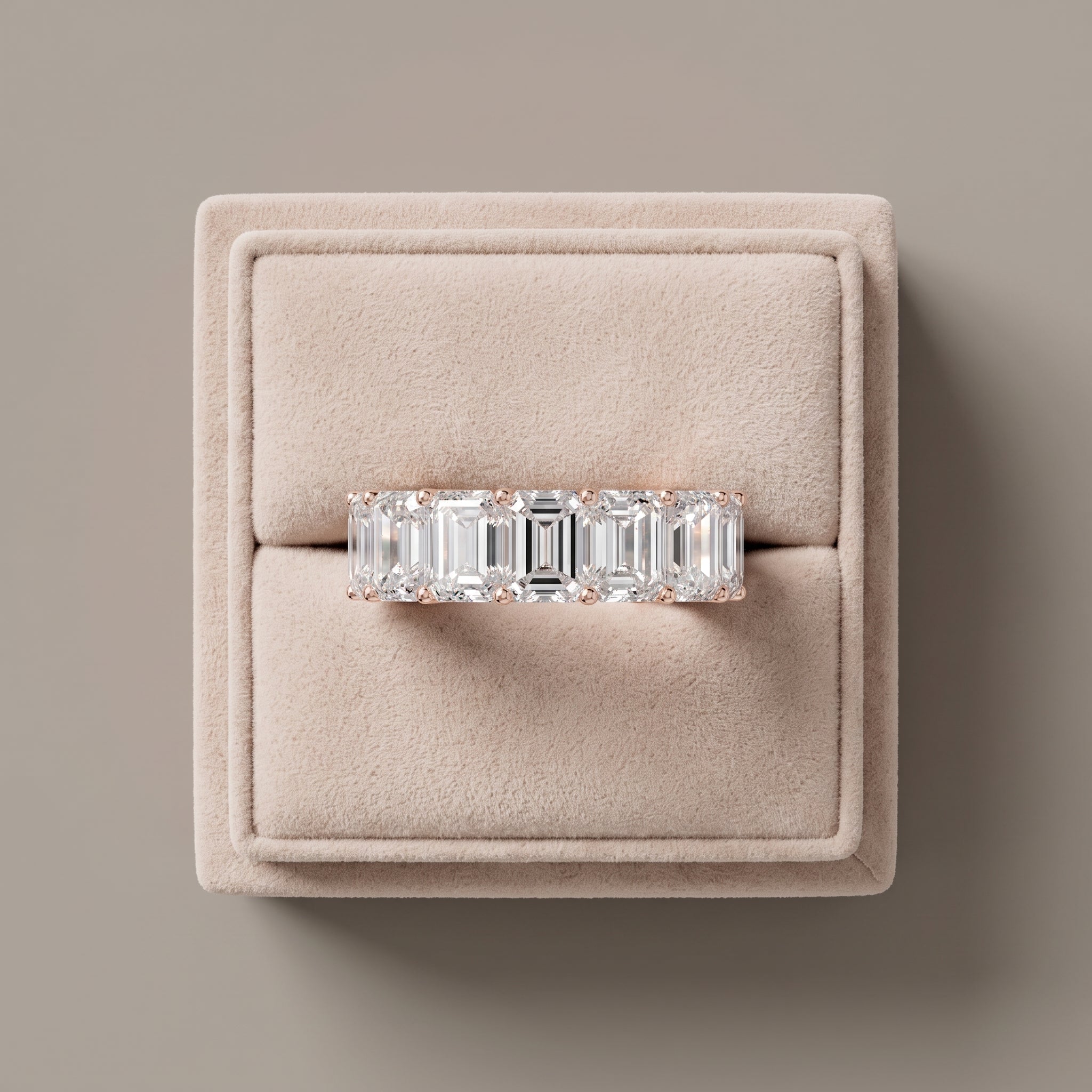 Rose Gold Emerald Cut Moissanite Eternity Band Ring