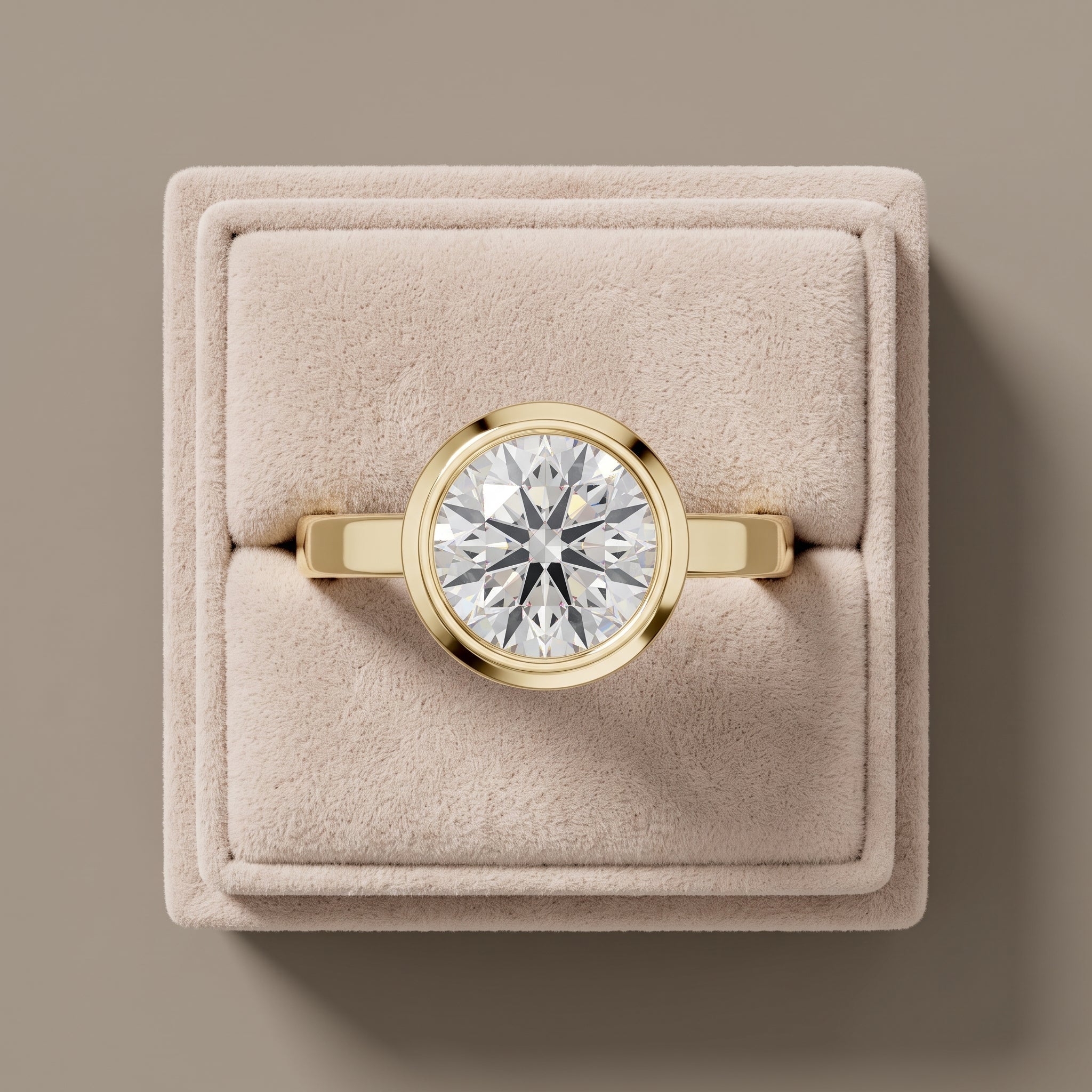 Yellow Gold Round Moissanite Bezel Engagement Ring