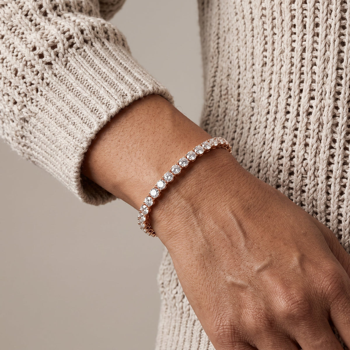 Rose Gold Round Moissanite Tennis Bracelet