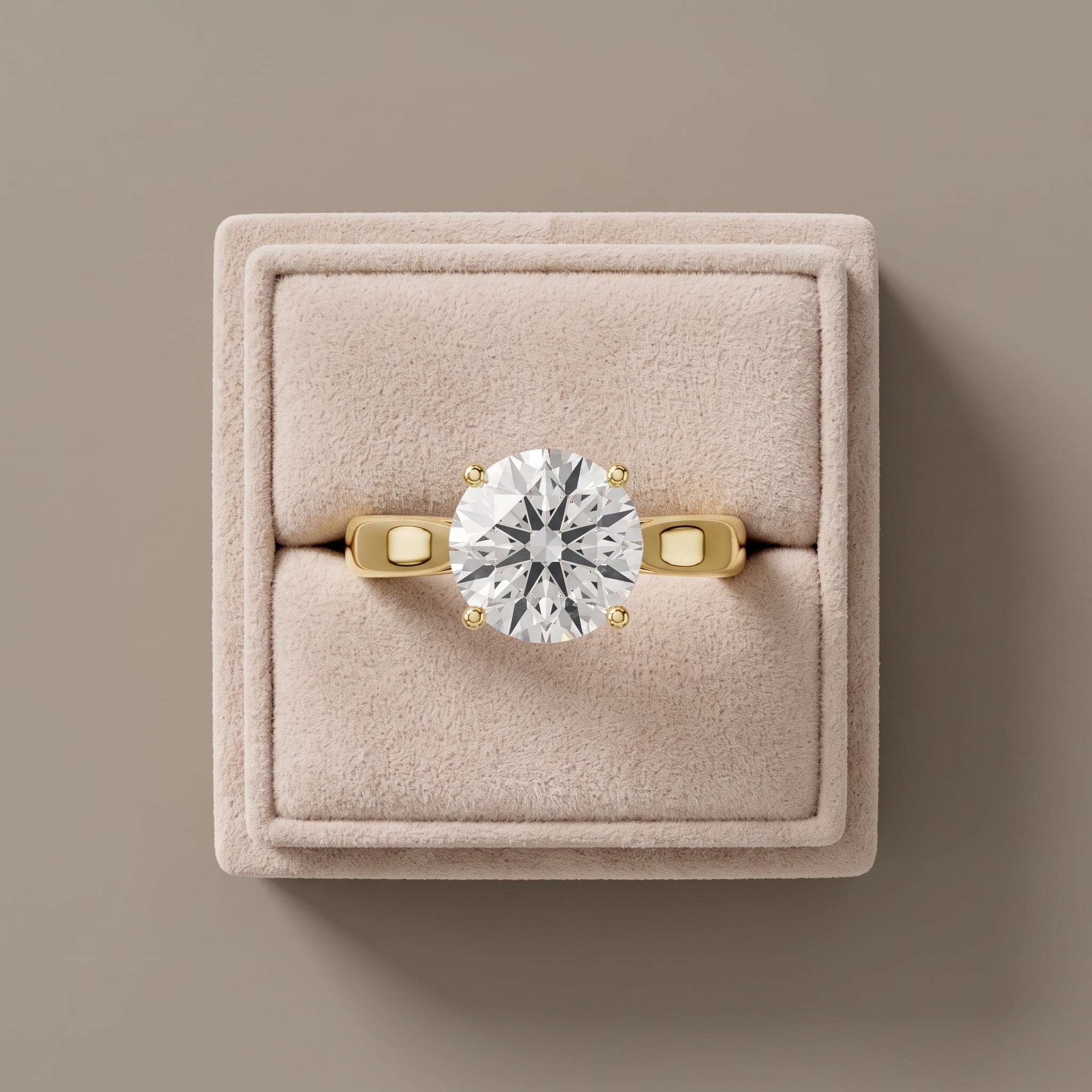 Yellow Gold Round Moissanite Solitaire Engagement Ring