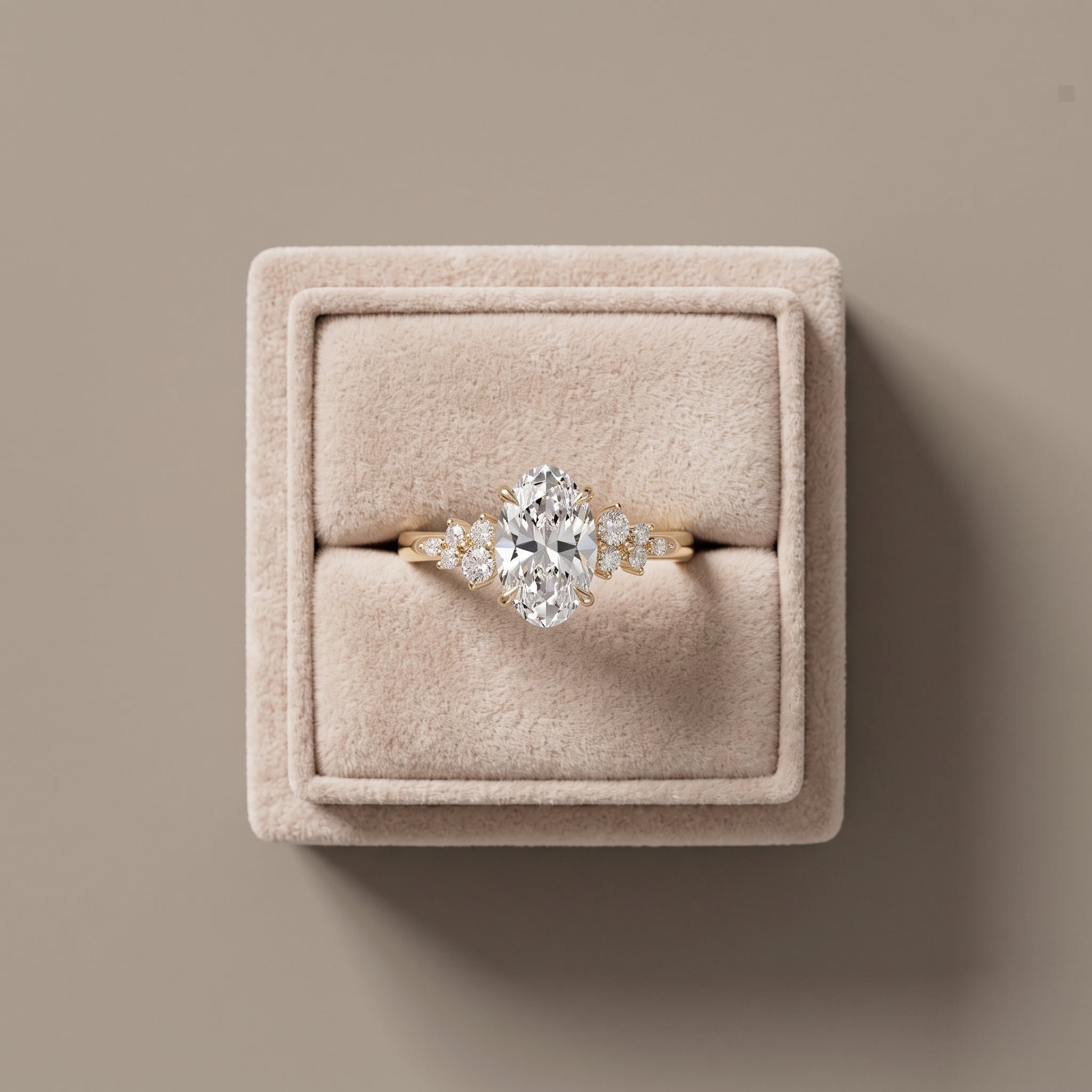 Yellow Gold Oval Cut Moissanite Floral Engagement Ring