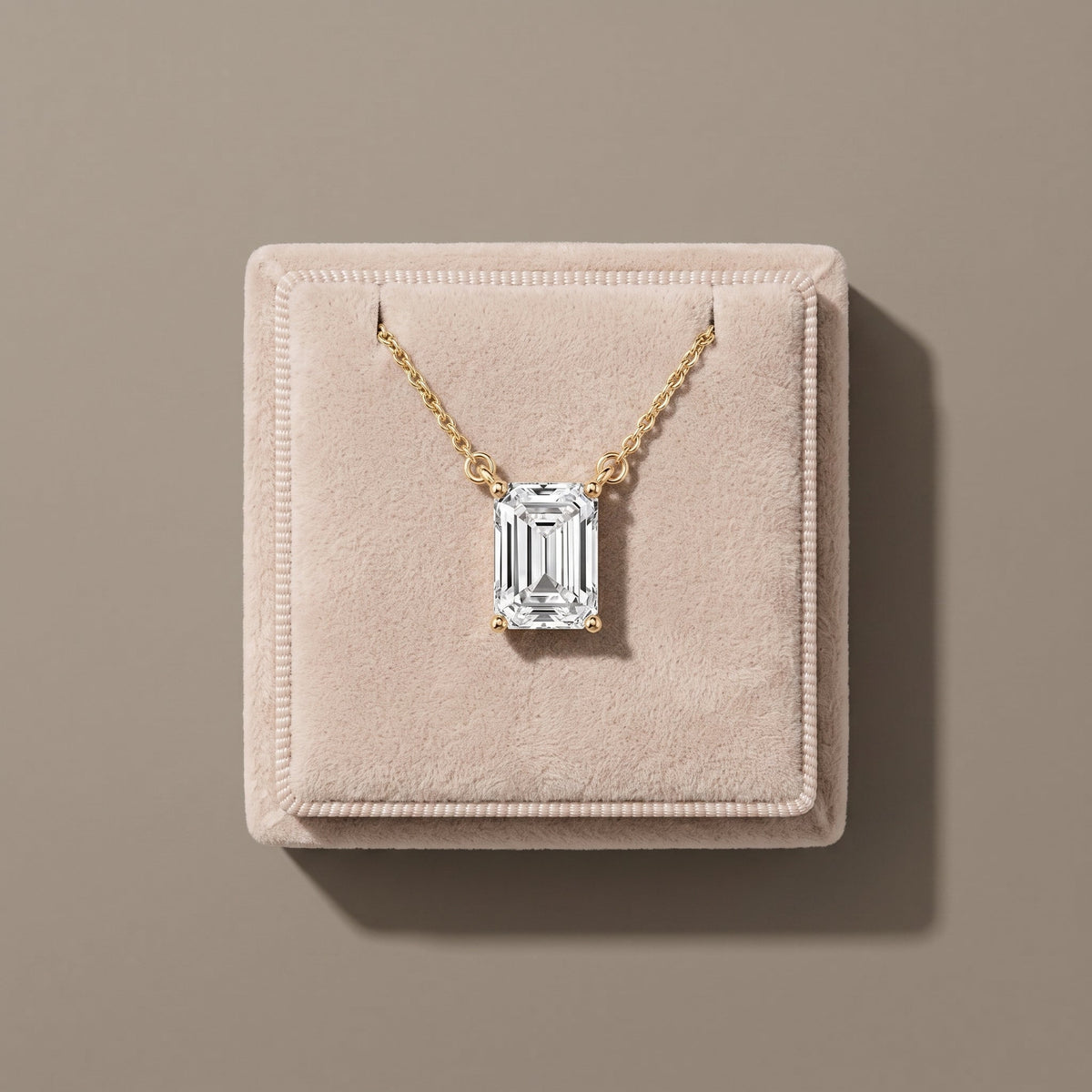 Yellow Gold Emerald Cut Moissanite Solitaire Pendant Necklace
