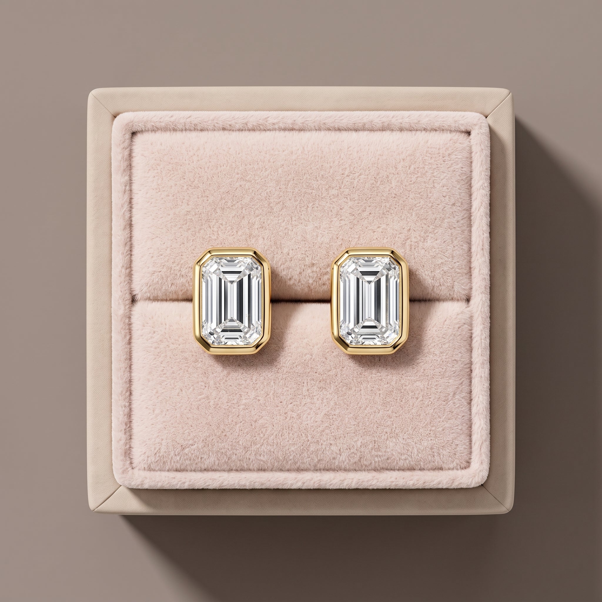 Yellow Gold Emerald Cut Moissanite Stud Earrings