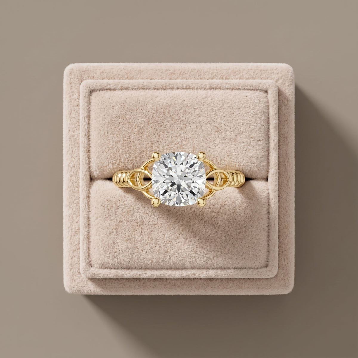 Yellow Gold Cushion Cut Moissanite Engagement Ring