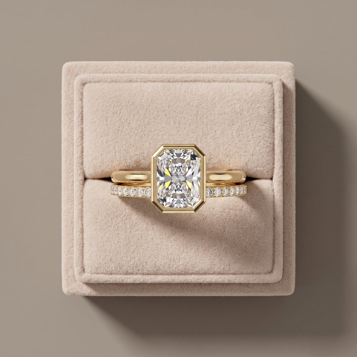 Yellow Gold Radiant Cut Moissanite Engagement Ring Set
