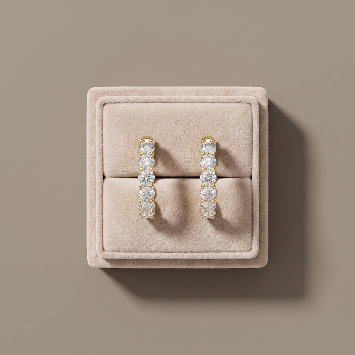 Yellow Gold Round Moissanite Hoop Earrings