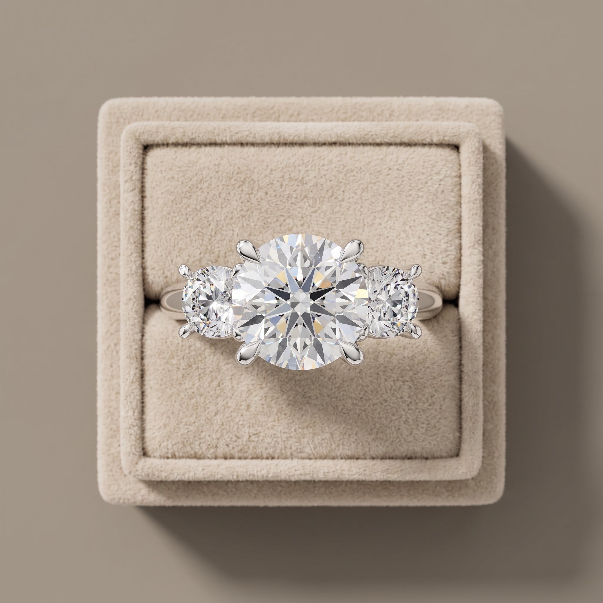 White Metal Round Moissanite Three Stone Engagement Ring