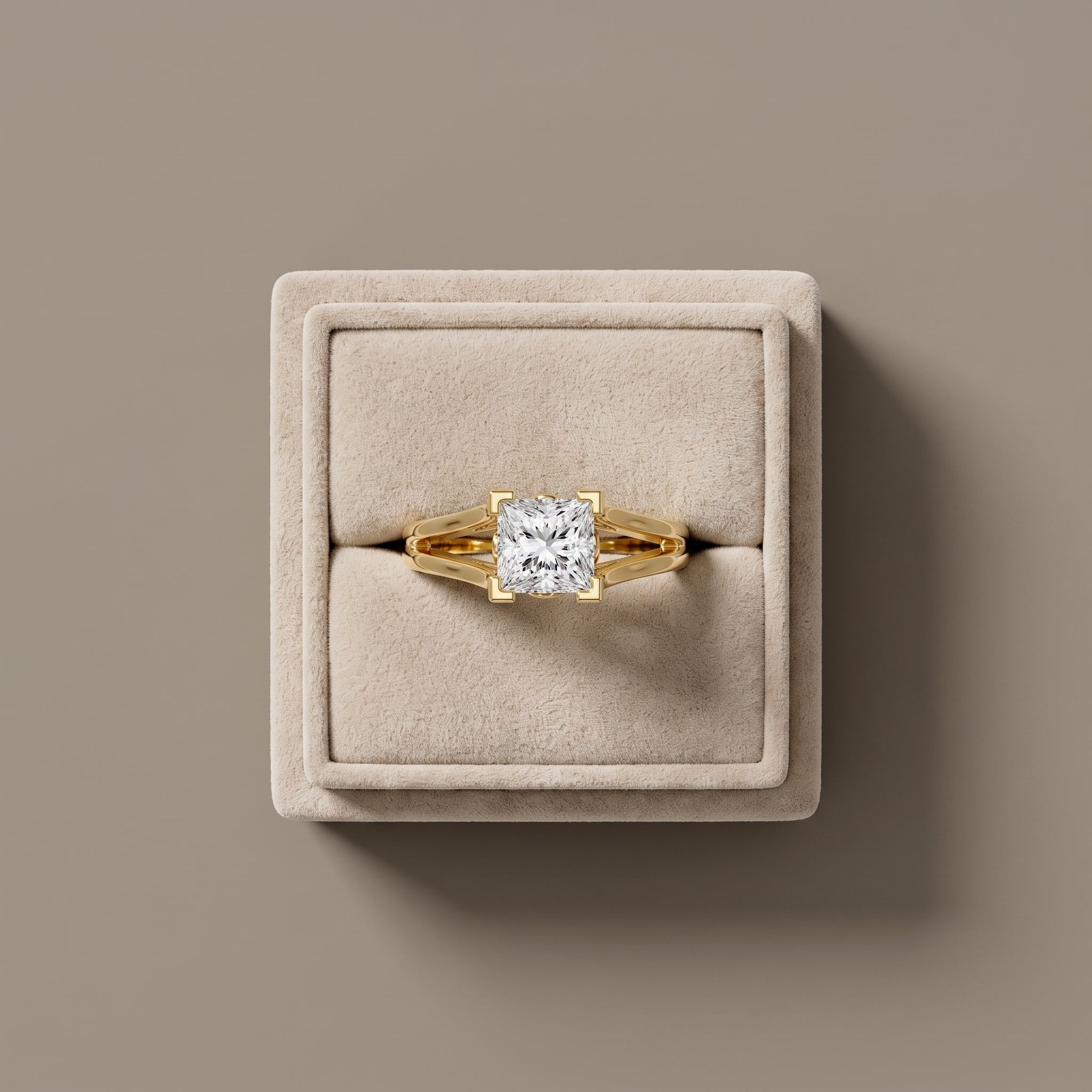 Yellow Gold Princess Cut Moissanite Split Shank Engagement Ring