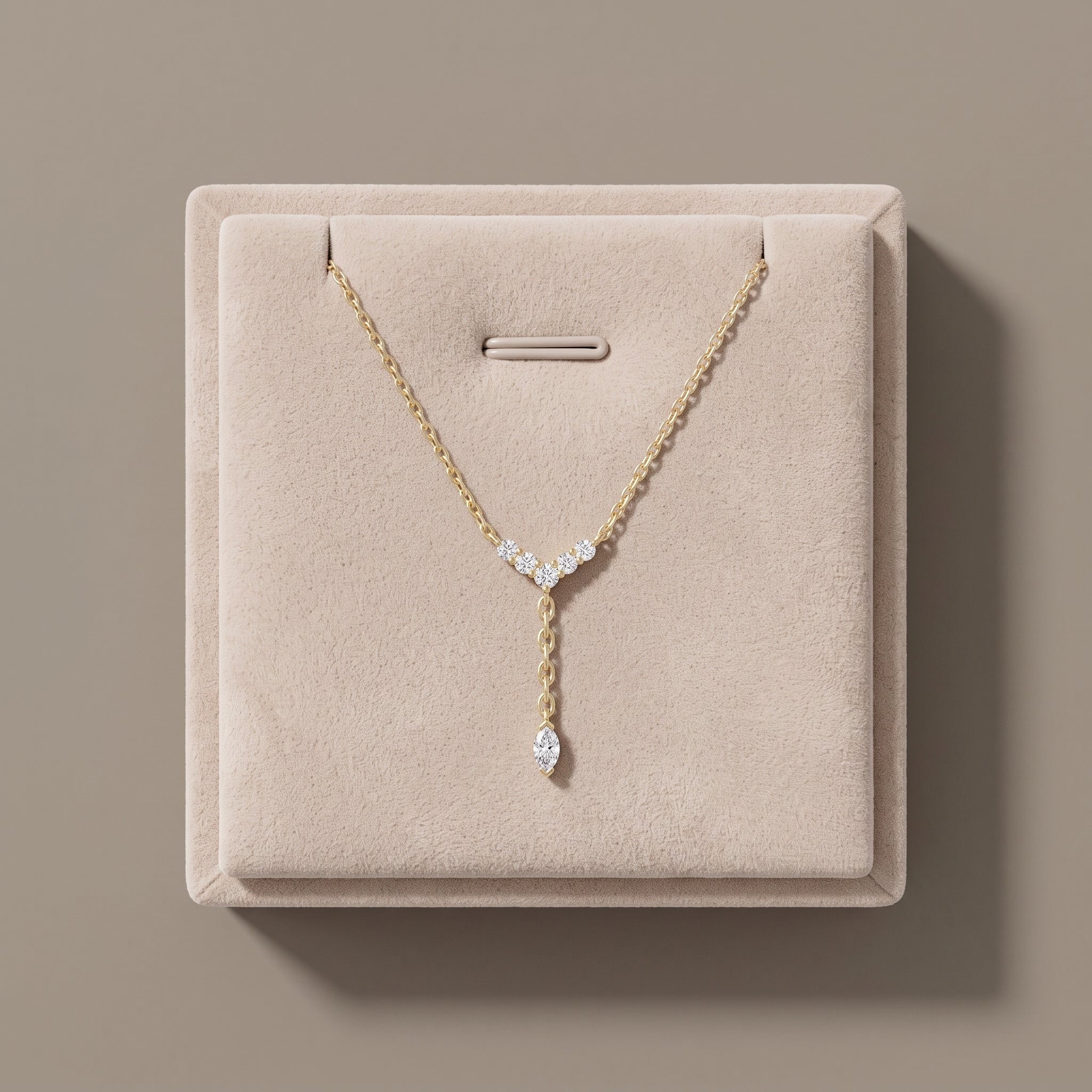 Yellow Gold Marquise Moissanite Lariat Necklace with Round Accents