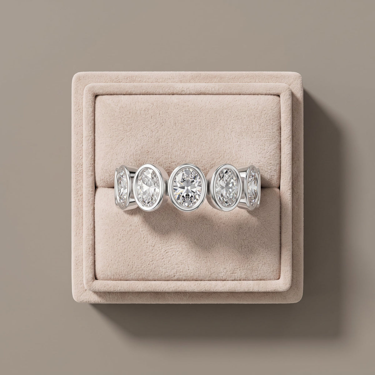 White Metal Oval Moissanite Eternity Band Ring