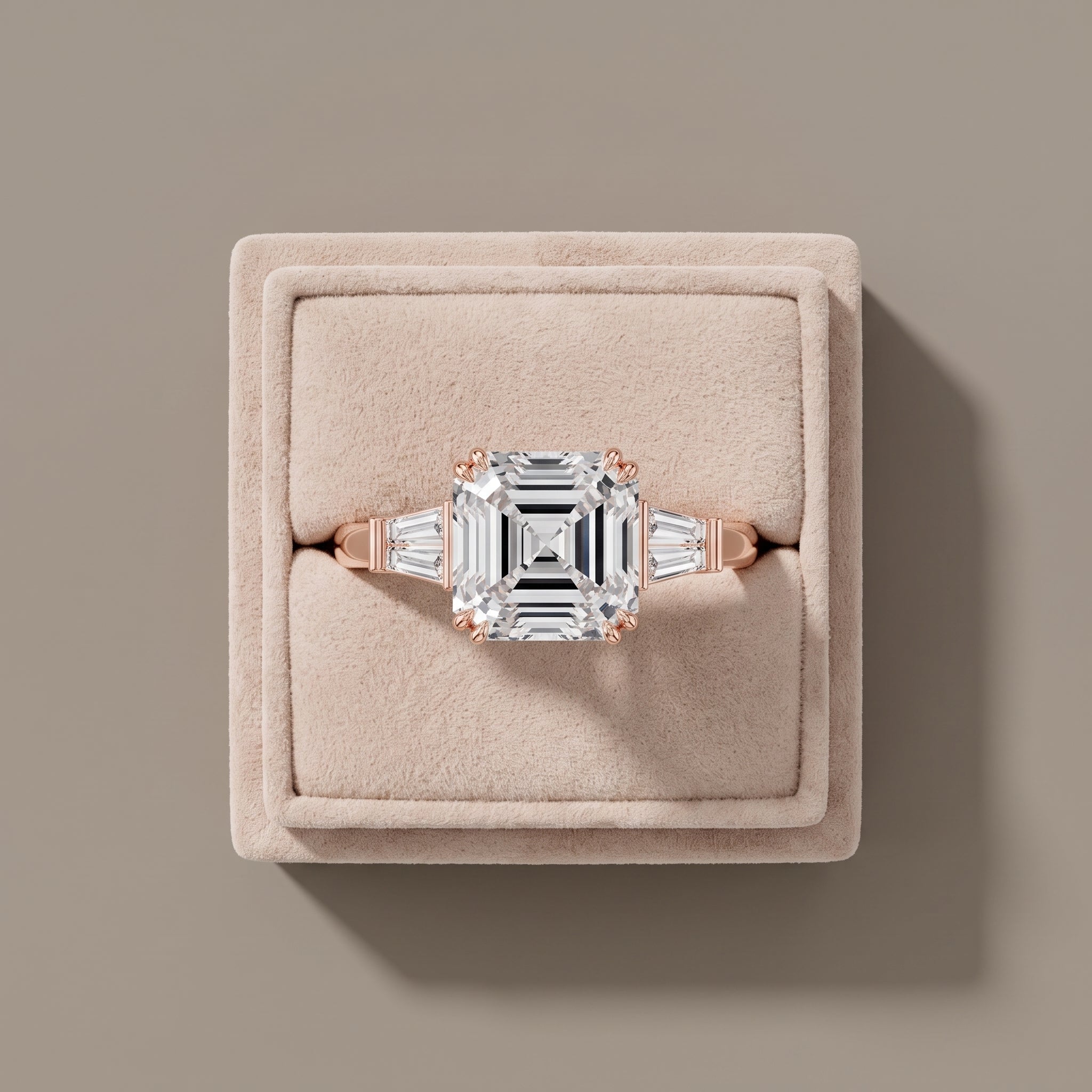 Rose Gold Asscher Cut Moissanite Engagement Ring