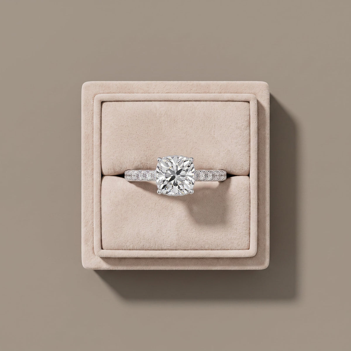 White Metal Cushion Cut Moissanite Engagement Ring