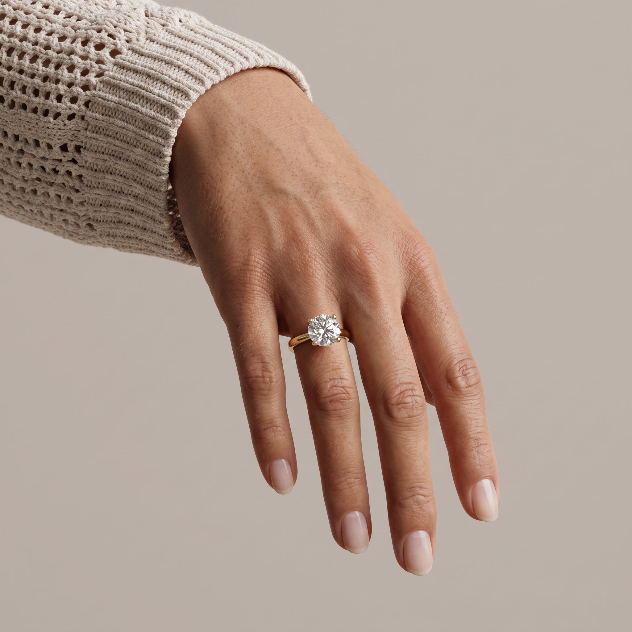 Yellow Gold Round Moissanite Solitaire Engagement Ring